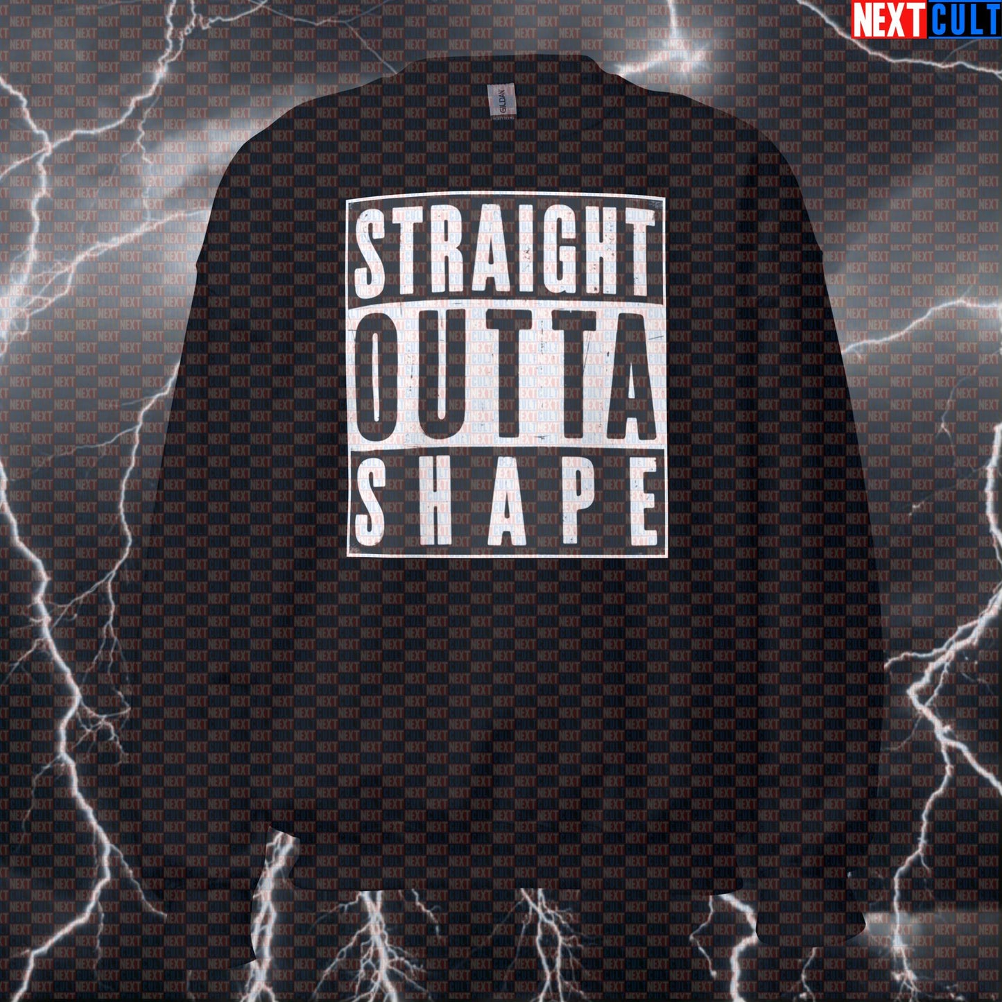 Straight Outta Shape Funny Gym Sweatshirt - Out of Shape Fitness Meme Crewneck Pullover Sweatshirts Bodybuilding Cardio Fitness Gym Hip Hop Pump Cover Workout Next Cult Brand