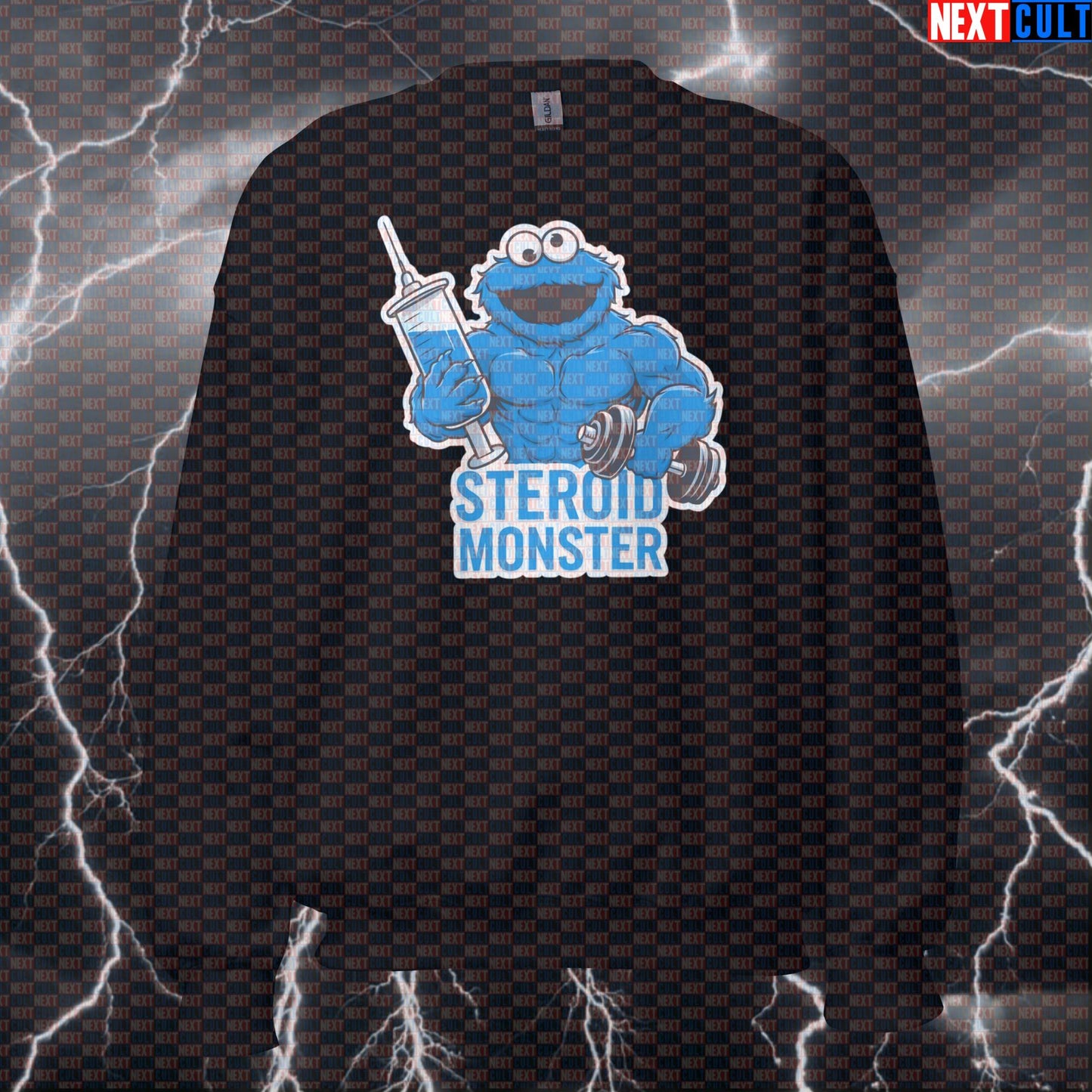 Funny Enhanced Not Natty Gym Sweatshirt - Steroid Monster Meme Jumper for Lifters Sweatshirts Bodybuilding Cookie Monster Fitness Gym Pump Cover Steroids TV Workout Next Cult Brand