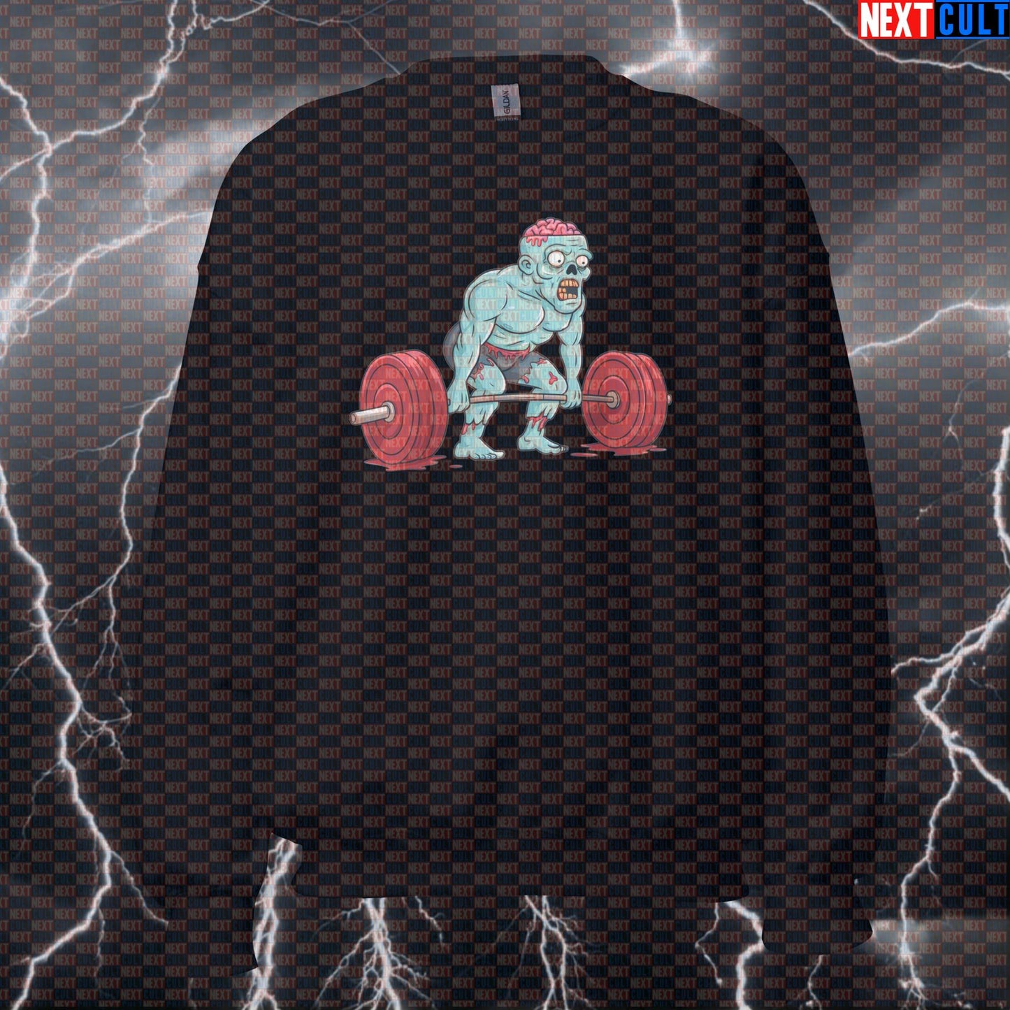 Zombie Deadlift Funny Gym Sweatshirt | Lifting Dead Halloween Crewneck Pullover Bodybuilding Fitness Gym Halloween Leg Day Powerlifting Pump Cover Workout Zombie Next Cult Brand