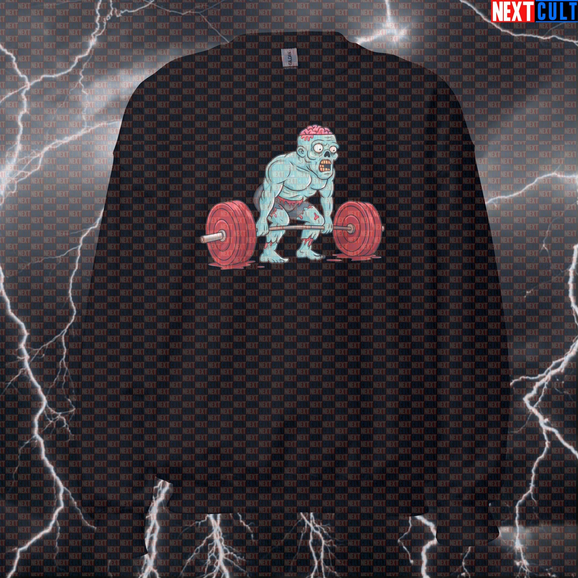 Zombie Deadlift Funny Gym Sweatshirt | Lifting Dead Halloween Crewneck Pullover Bodybuilding Fitness Gym Halloween Leg Day Powerlifting Pump Cover Workout Zombie Next Cult Brand