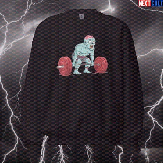 Zombie Deadlift Funny Gym Sweatshirt | Lifting Dead Halloween Crewneck Pullover Bodybuilding Fitness Gym Halloween Leg Day Powerlifting Pump Cover Workout Zombie Next Cult Brand
