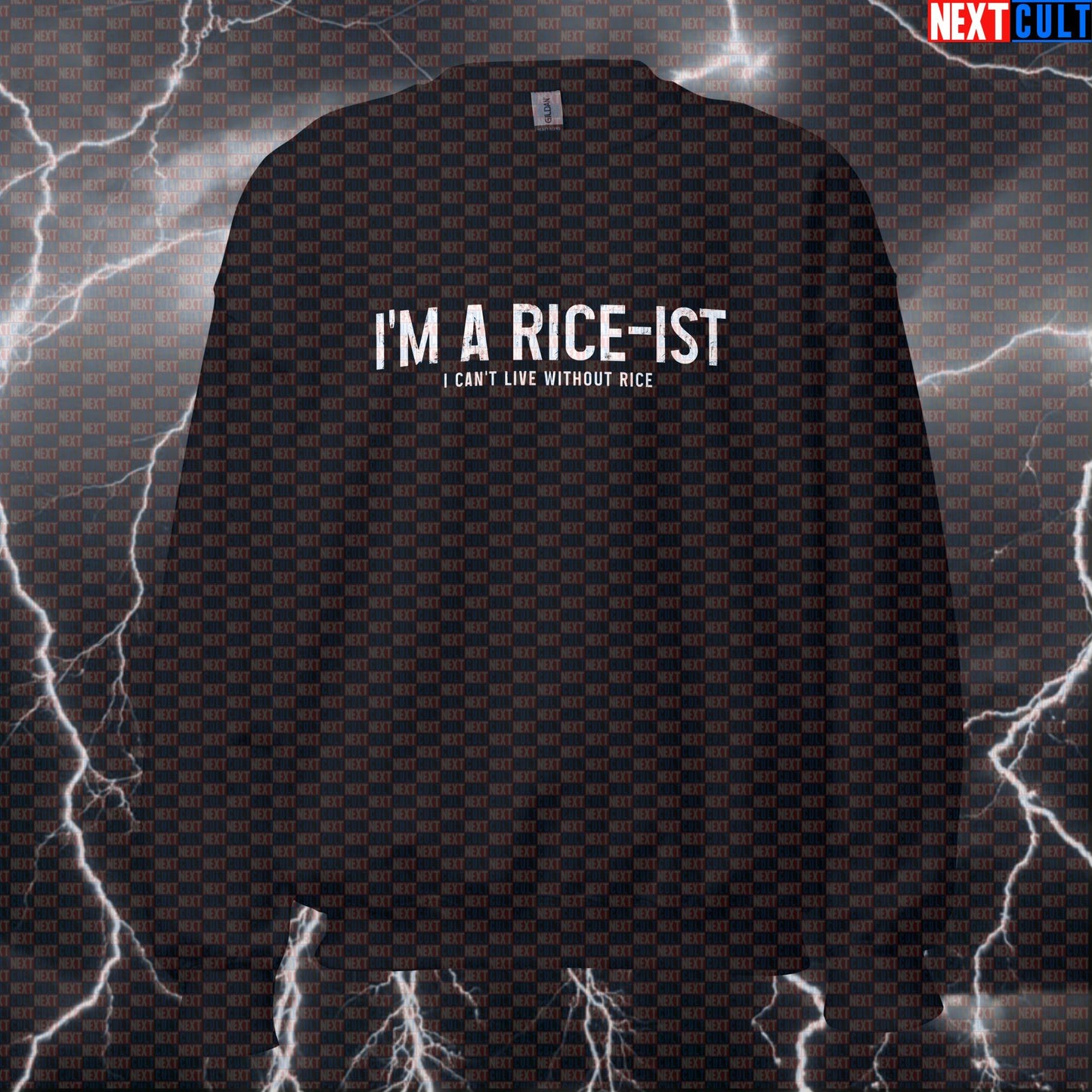 Funny I'm A Rice-ist Gym Sweatshirt | Workout Sweater For Bodybuilding & Rice Lovers | Fitness Meme Pullover Sweatshirts Bodybuilding Bulking Fast Food Fitness Gym Pump Cover Workout Next Cult Brand