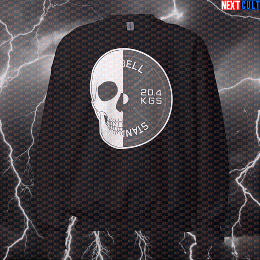 Platehead Gym Skull Sweatshirt | Funny Workout Sweater For Powerlifters & Gym Bros | Fitness Meme Pullover Sweatshirts Bodybuilding Fitness Gym Halloween Powerlifting Pump Cover Workout Next Cult Brand