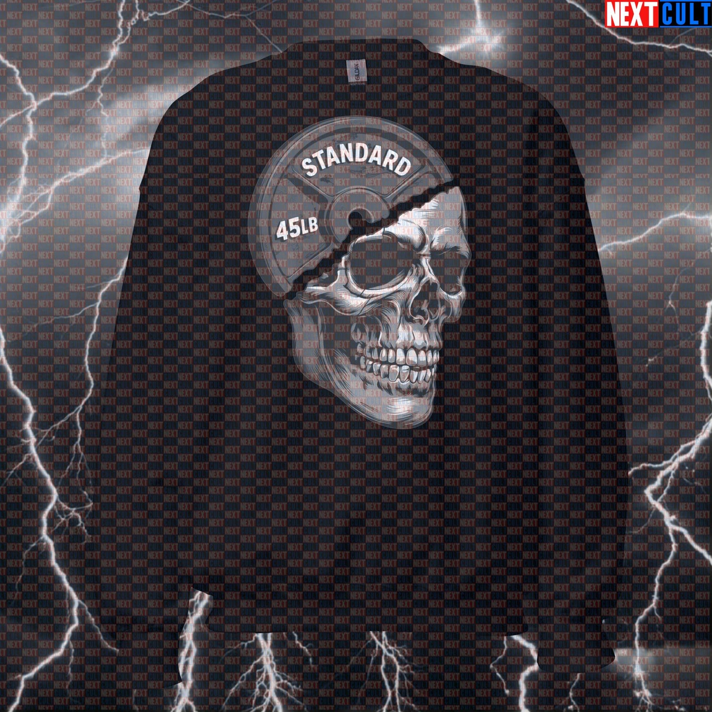 Gymhead Skull Plate Funny Powerlifting Sweatshirt for Lifters Workout Crewneck Jumper Sweatshirts Bodybuilding Fitness Gym Halloween Powerlifting Pump Cover Workout Next Cult Brand