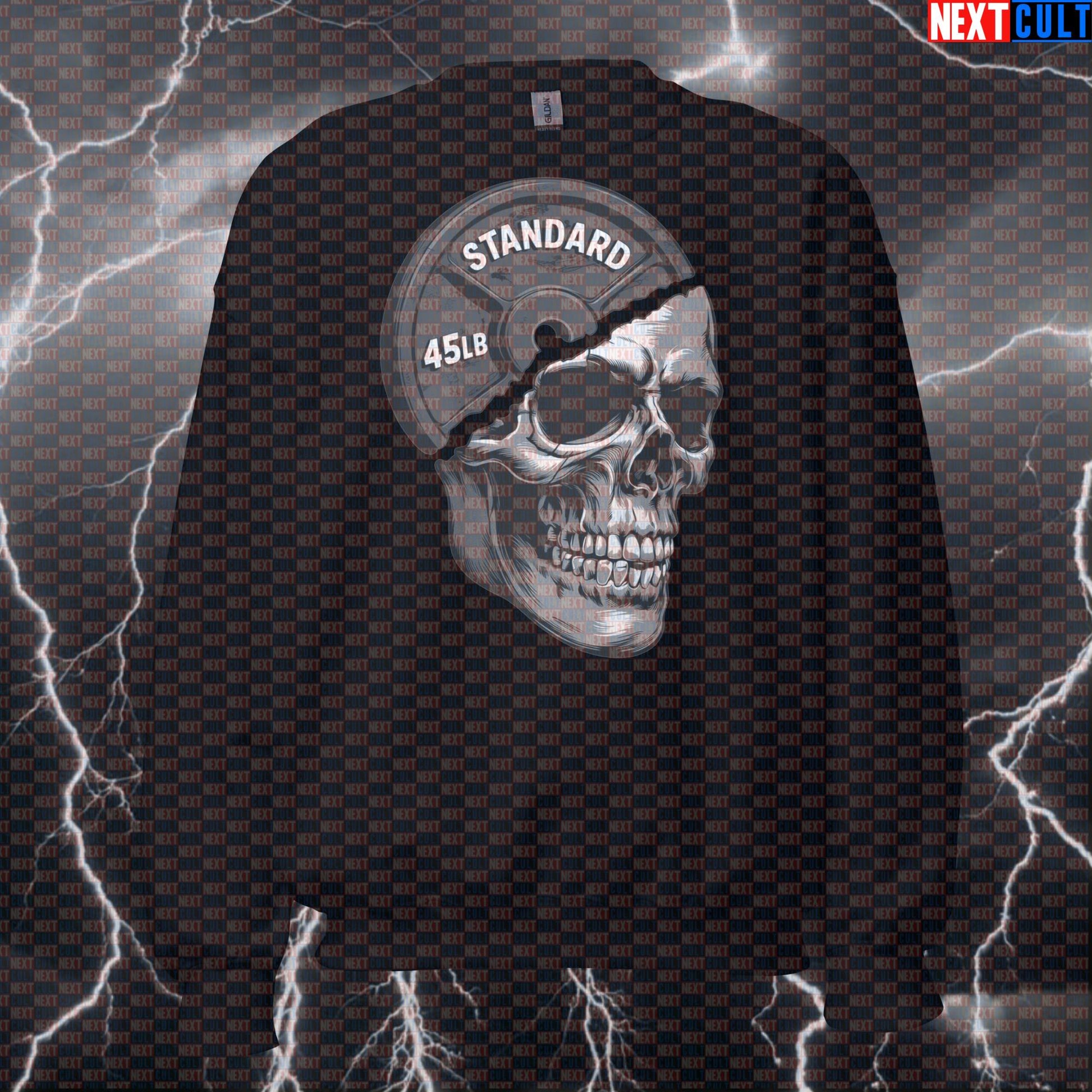 Gymhead Skull Plate Funny Powerlifting Sweatshirt for Lifters Workout Crewneck Jumper Sweatshirts Bodybuilding Fitness Gym Halloween Powerlifting Pump Cover Workout Next Cult Brand