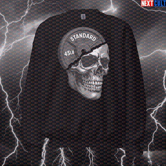 Gymhead Skull Plate Funny Powerlifting Sweatshirt for Lifters Workout Crewneck Jumper Sweatshirts Bodybuilding Fitness Gym Halloween Powerlifting Pump Cover Workout Next Cult Brand