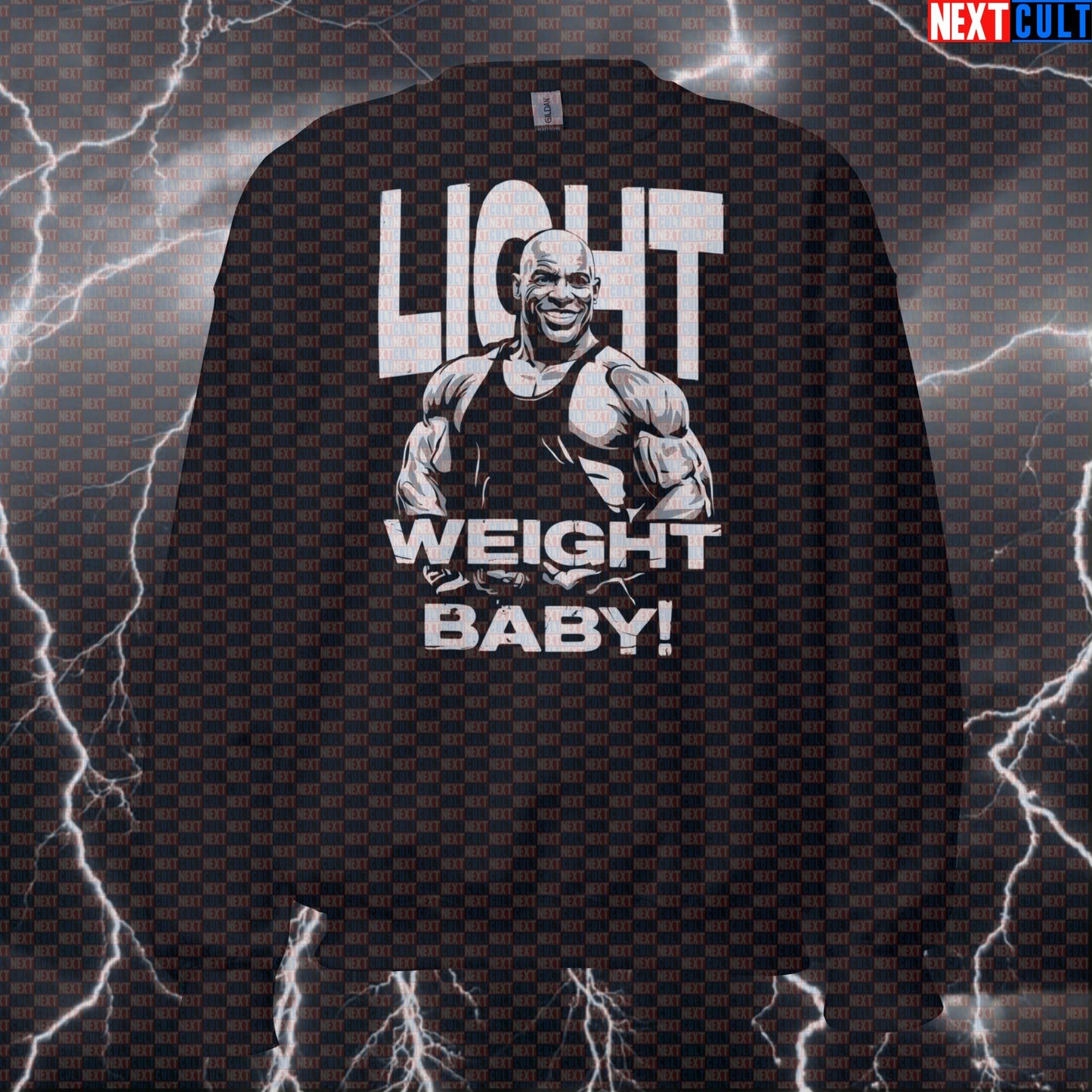Light Weight Baby Gym Sweatshirt | Funny Ronnie Coleman Meme Workout Sweater | Bodybuilding Crewneck Pullover Sweatshirts Bodybuilding Fitness Gym Pump Cover Ronnie Coleman Workout Next Cult Brand