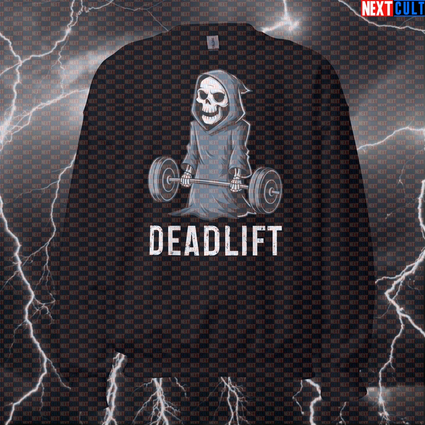 Funny Deadlift Lovers Gym Sweatshirt | Grim Reaper Skeleton Workout Sweater For Lifters & Leg Day Sweatshirts Bodybuilding Fitness Gym Halloween Leg Day Powerlifting Pump Cover Workout Next Cult Brand