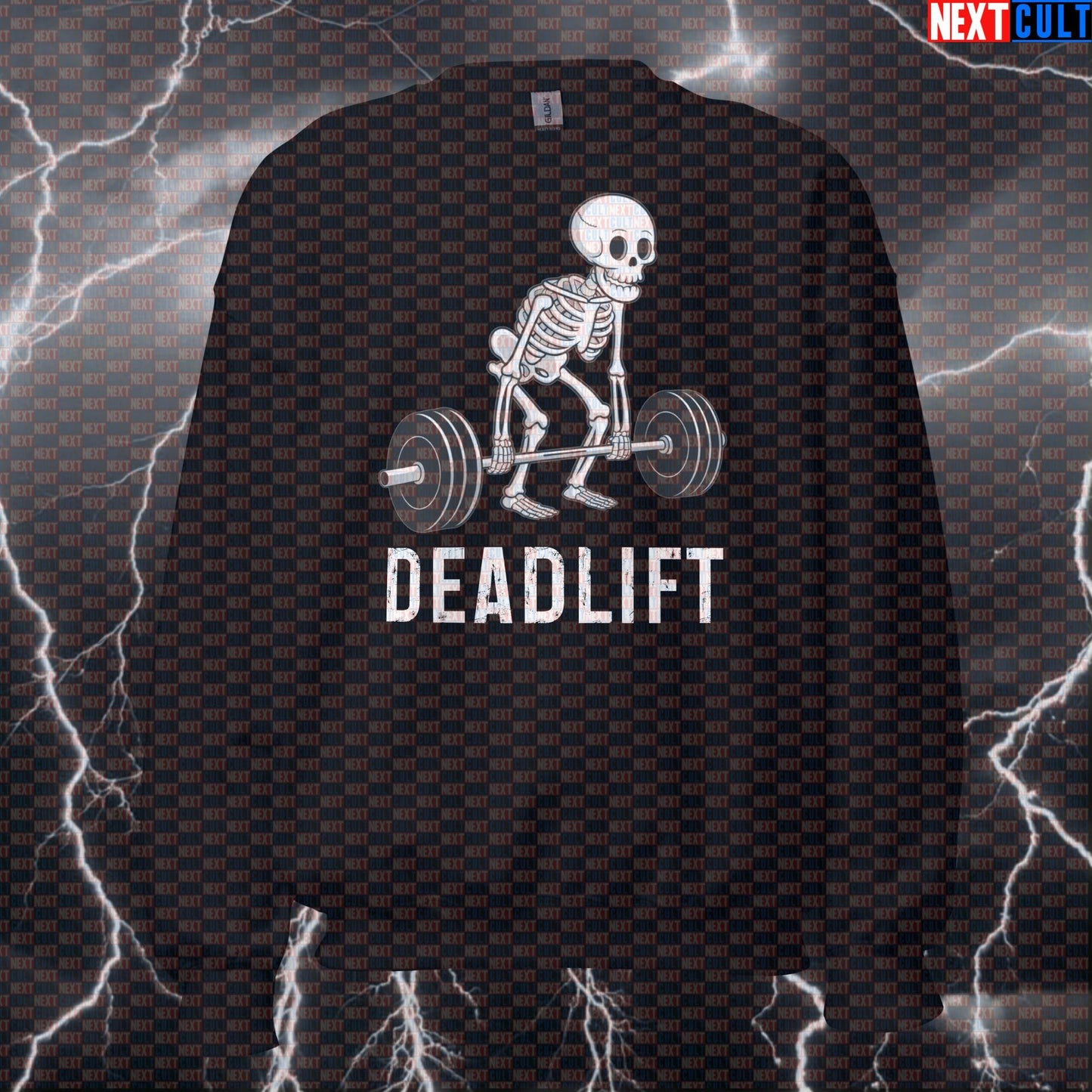 Funny Skeleton Deadlift Gym Sweatshirt | Workout Sweater For Lifters & Powerlifting Fans | Fitness Meme Pullover Sweatshirts Bodybuilding Fitness Gym Halloween Leg Day Powerlifting Pump Cover Workout Next Cult Brand