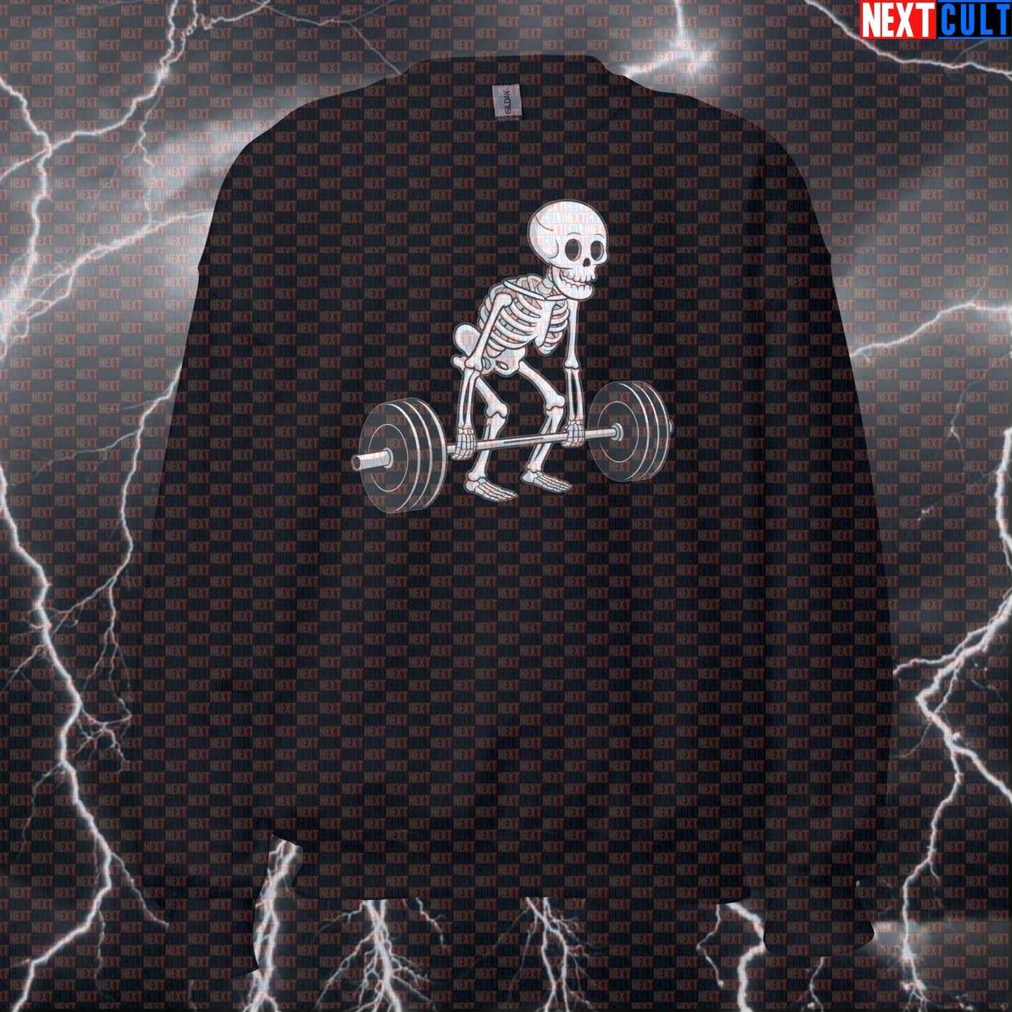 Funny Skeleton Deadlift Gym Sweatshirt | Workout Sweater For Lifters & Powerlifting Fans | Fitness Meme Pullover Sweatshirts Bodybuilding Fitness Gym Halloween Leg Day Powerlifting Pump Cover Workout Next Cult Brand