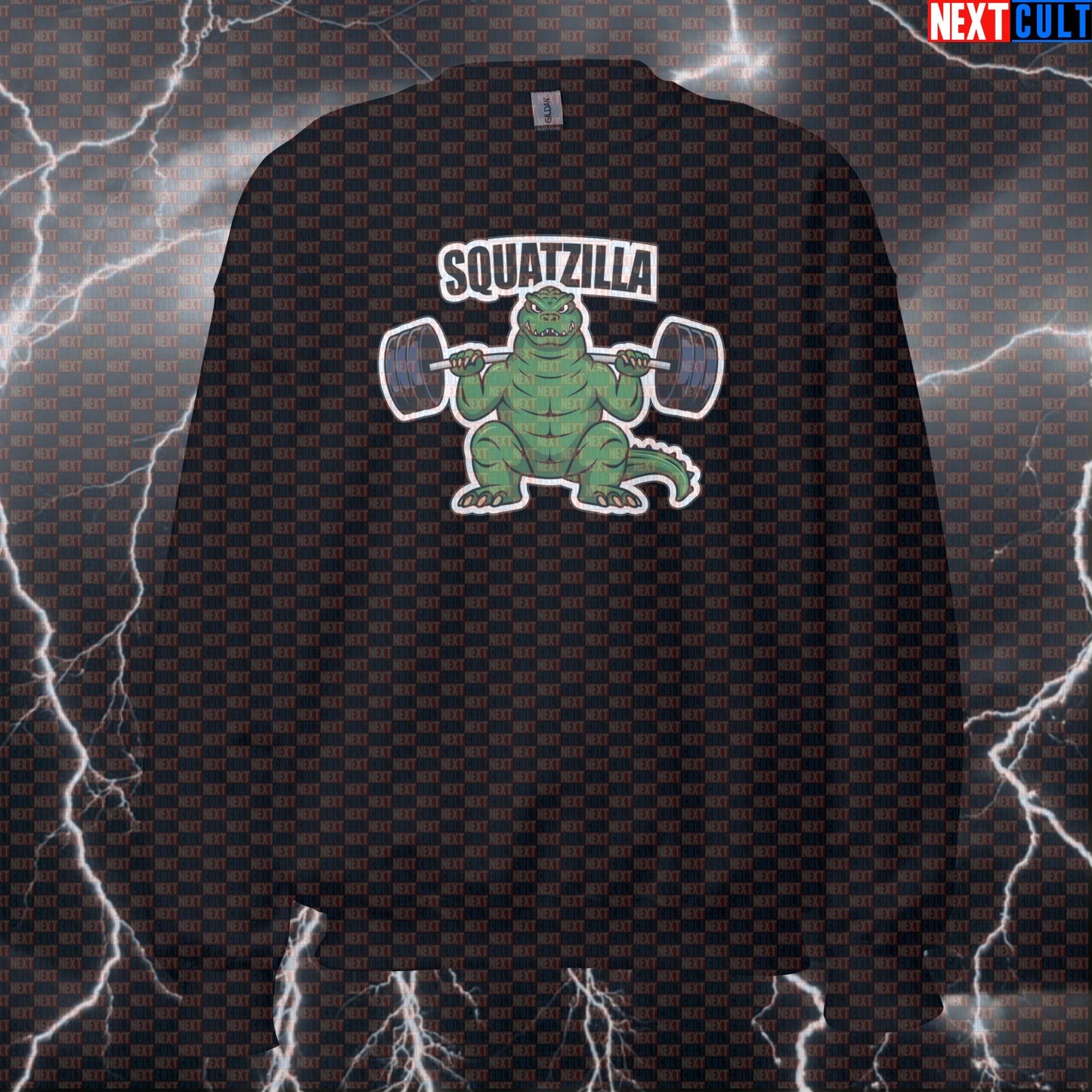 Squatzilla Funny Gym Meme Sweatshirt | Leg Day Workout Sweater For Lifters | Fitness Bodybuilding Pullover Bodybuilding Fitness Gym Leg Day Powerlifting Pump Cover Workout Next Cult Brand