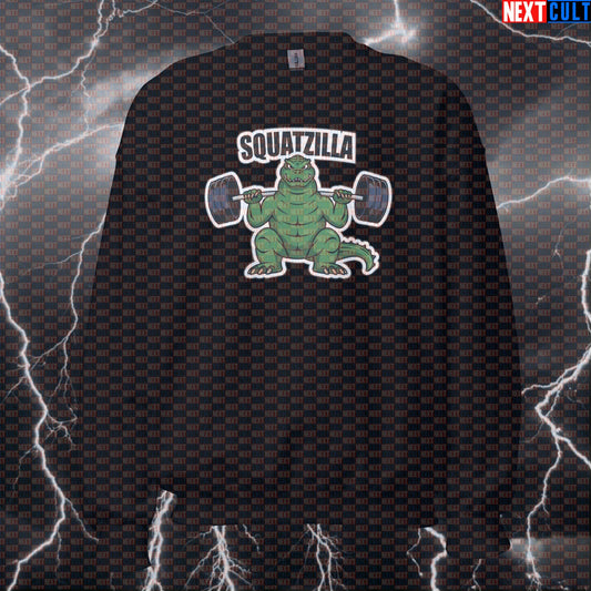 Squatzilla Funny Gym Meme Sweatshirt | Leg Day Workout Sweater For Lifters | Fitness Bodybuilding Pullover Bodybuilding Fitness Gym Leg Day Powerlifting Pump Cover Workout Next Cult Brand