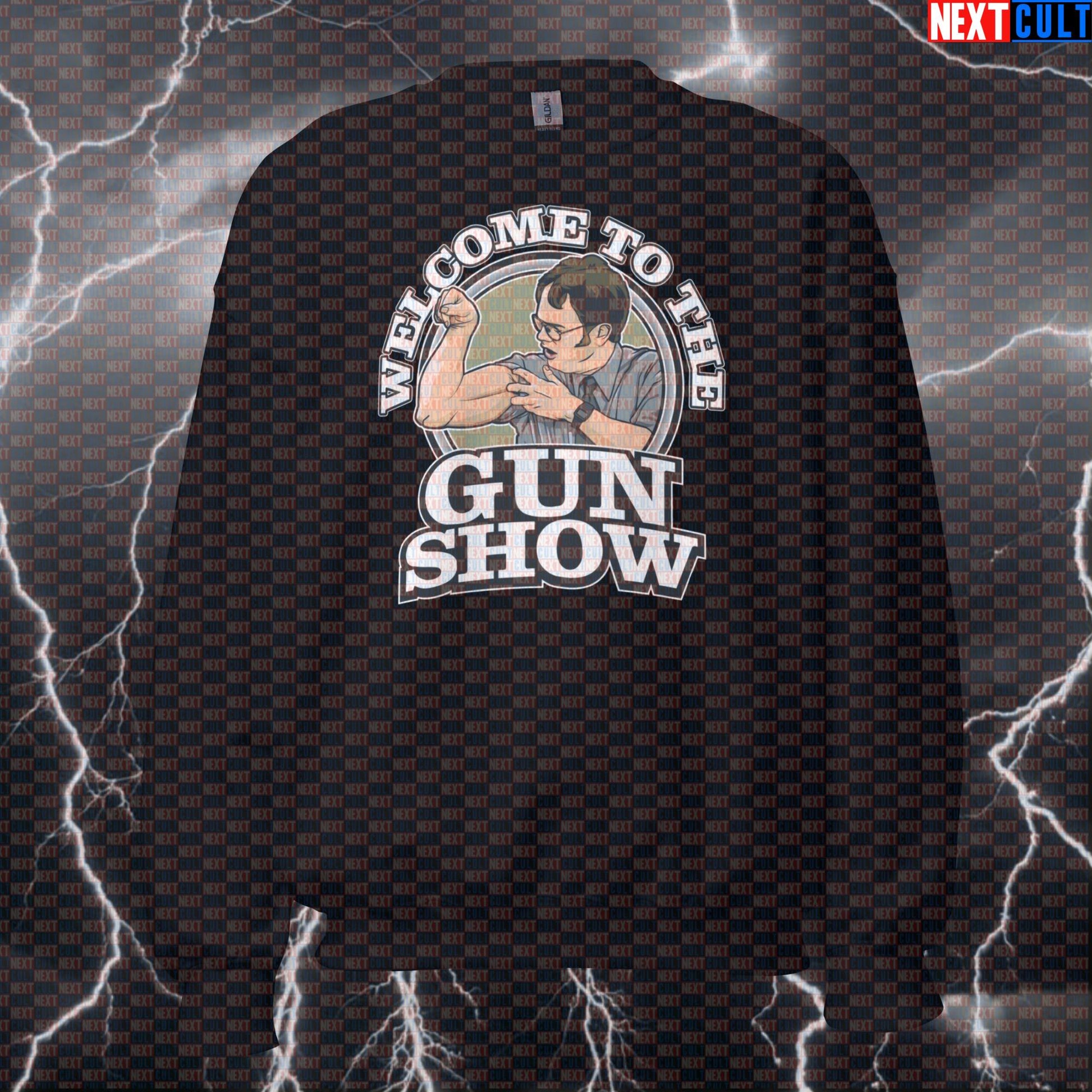 Funny Dwight Schrute Gun Show Gym Sweatshirt | The Office Meme Workout Sweater | Bicep Pump Cover Sweatshirts Bodybuilding Fitness Gym Pump Cover The Office TV TV Shows Workout Next Cult Brand