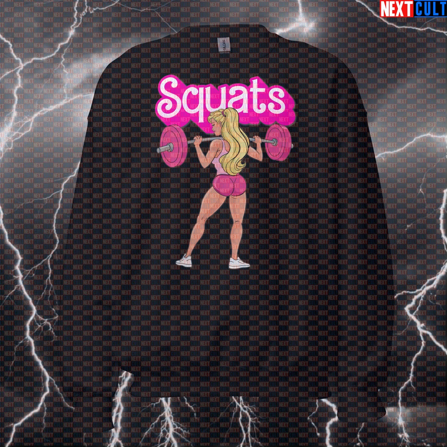 Funny Squats Booty Builder Sweatshirt | Barbie Gym Meme Workout Sweater For Leg Day & Strong Women Sweatshirts Barbie Bodybuilding Films Fitness Gym Leg Day Powerlifting Pump Cover Workout Next Cult Brand