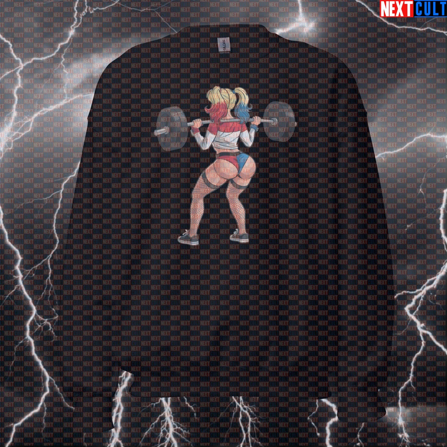 Funny Booty Builder Gym Sweatshirt | Harley Quinn Workout Sweater For Leg Day & Squats | Fitness Meme Pullover Sweatshirts Bodybuilding Films Fitness Gym Harley Quinn Leg Day Powerlifting Pump Cover Superheroes Workout Next Cult Brand