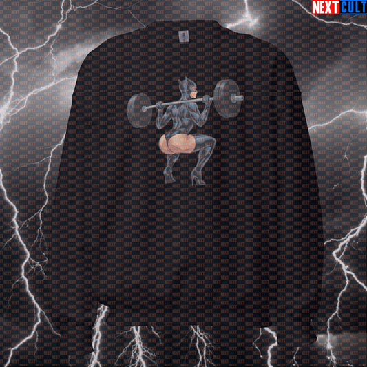 Funny Gym Girl Booty Builder Sweatshirt | Squats Leg Day Workout Sweater | Fitness Meme Crewneck Pullover Sweatshirts Bodybuilding Catwoman Films Fitness Gym Leg Day Powerlifting Pump Cover Superheroes Workout Next Cult Brand
