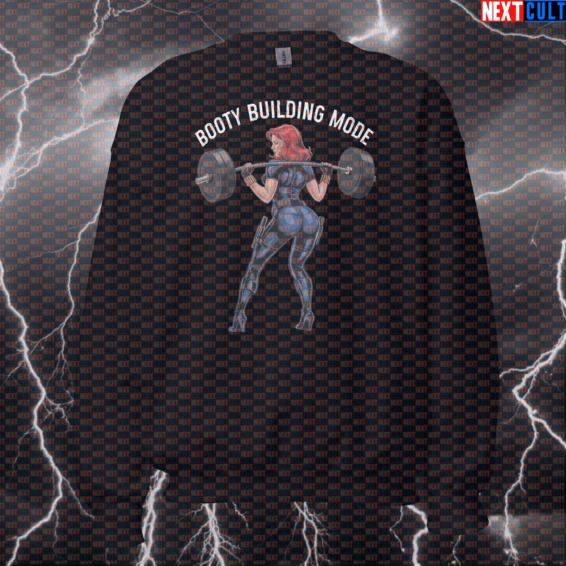 Booty Building Mode Gym Sweatshirt | Funny Workout Sweater For Gym Girls | Squats & Glutes Meme Pullover Avengers Black Widow Bodybuilding Films Fitness Gym Leg Day Powerlifting Pump Cover Superheroes Workout Next Cult Brand