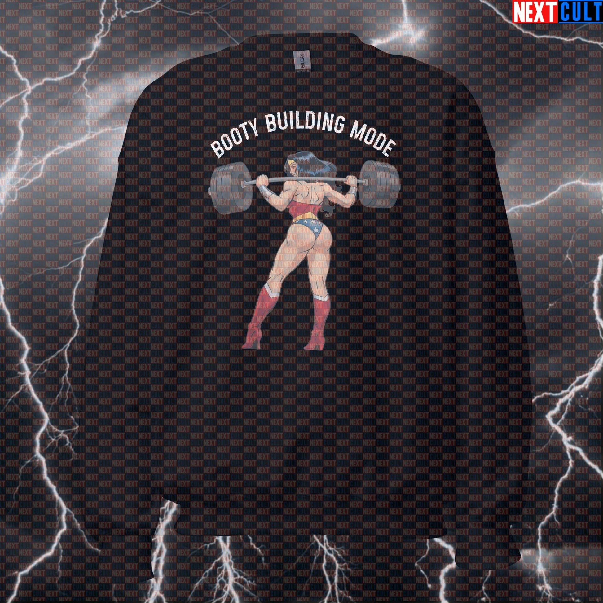 Booty Building Mode Wonder Lifter Gym Sweatshirt | Funny Workout Sweater For Gym Girls | Fitness Meme Pullover Bodybuilding Films Fitness Gym Justice League Leg Day Powerlifting Pump Cover Superheroes Wonder Woman Workout Next Cult Brand