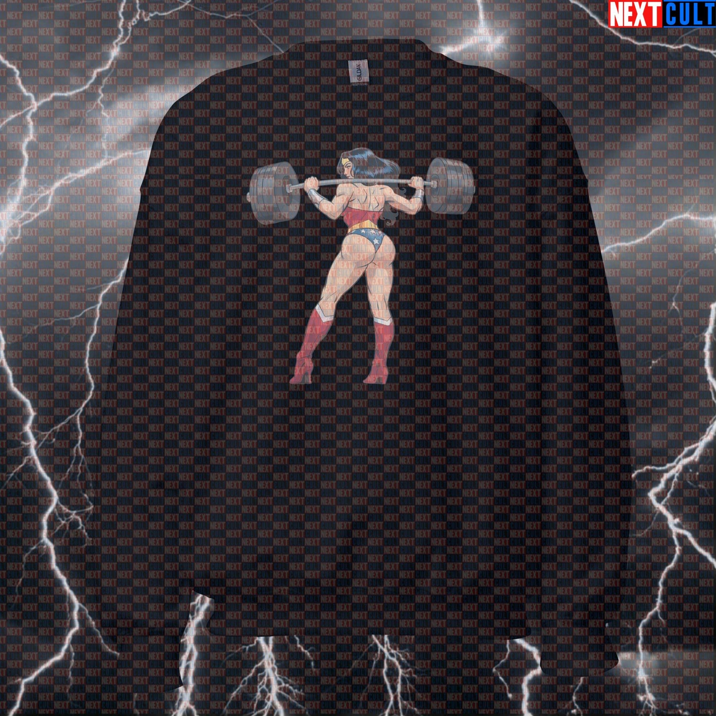 Wonder Lifter Gym Sweatshirt | Funny Workout Sweater For Leg Day & Booty Building | Fitness Meme Pullover Bodybuilding Films Fitness Gym Justice League Leg Day Powerlifting Pump Cover Superheroes Wonder Woman Workout Next Cult Brand