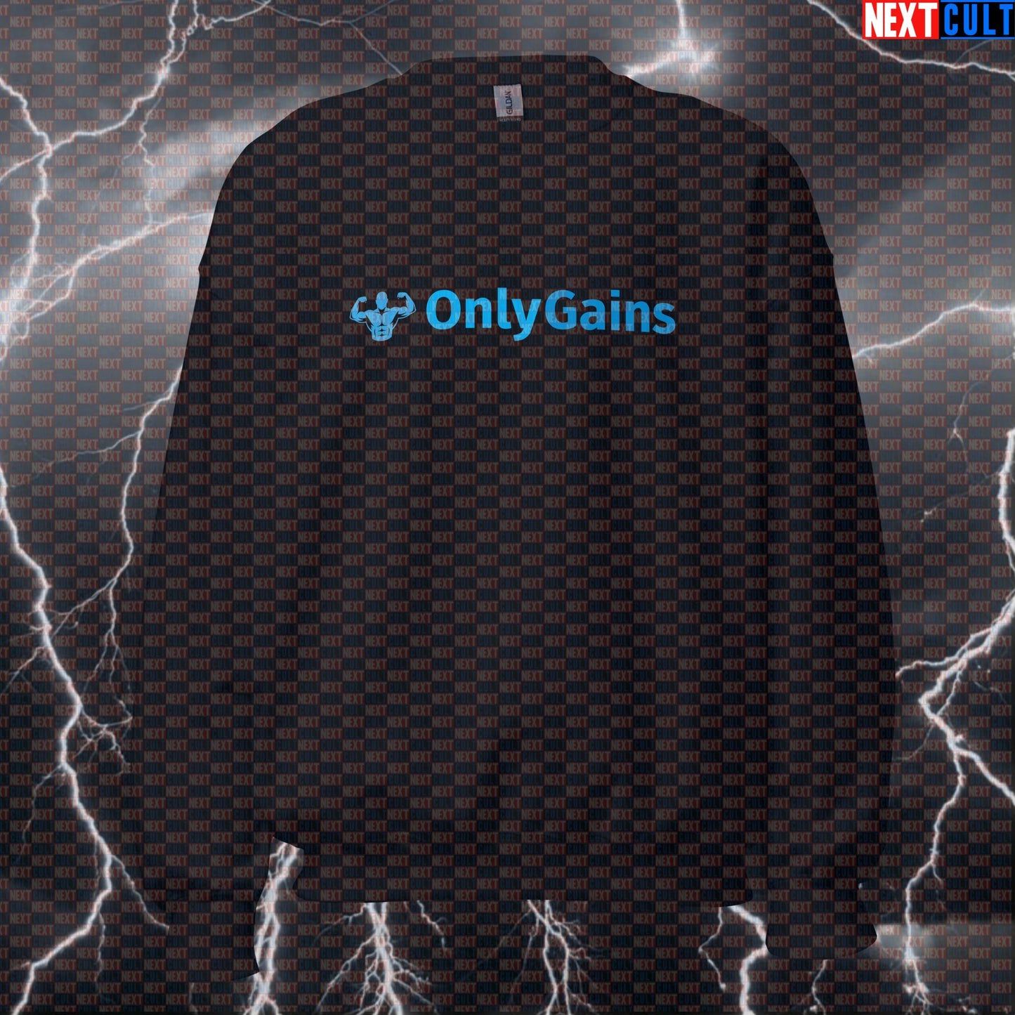 OnlyGains Funny Gym Sweatshirt | Workout Sweater For Lifters & Fitness Meme Fans | Only Fans Parody Pullover Bodybuilding Fitness Gym OnlyFans Pump Cover Workout Next Cult Brand
