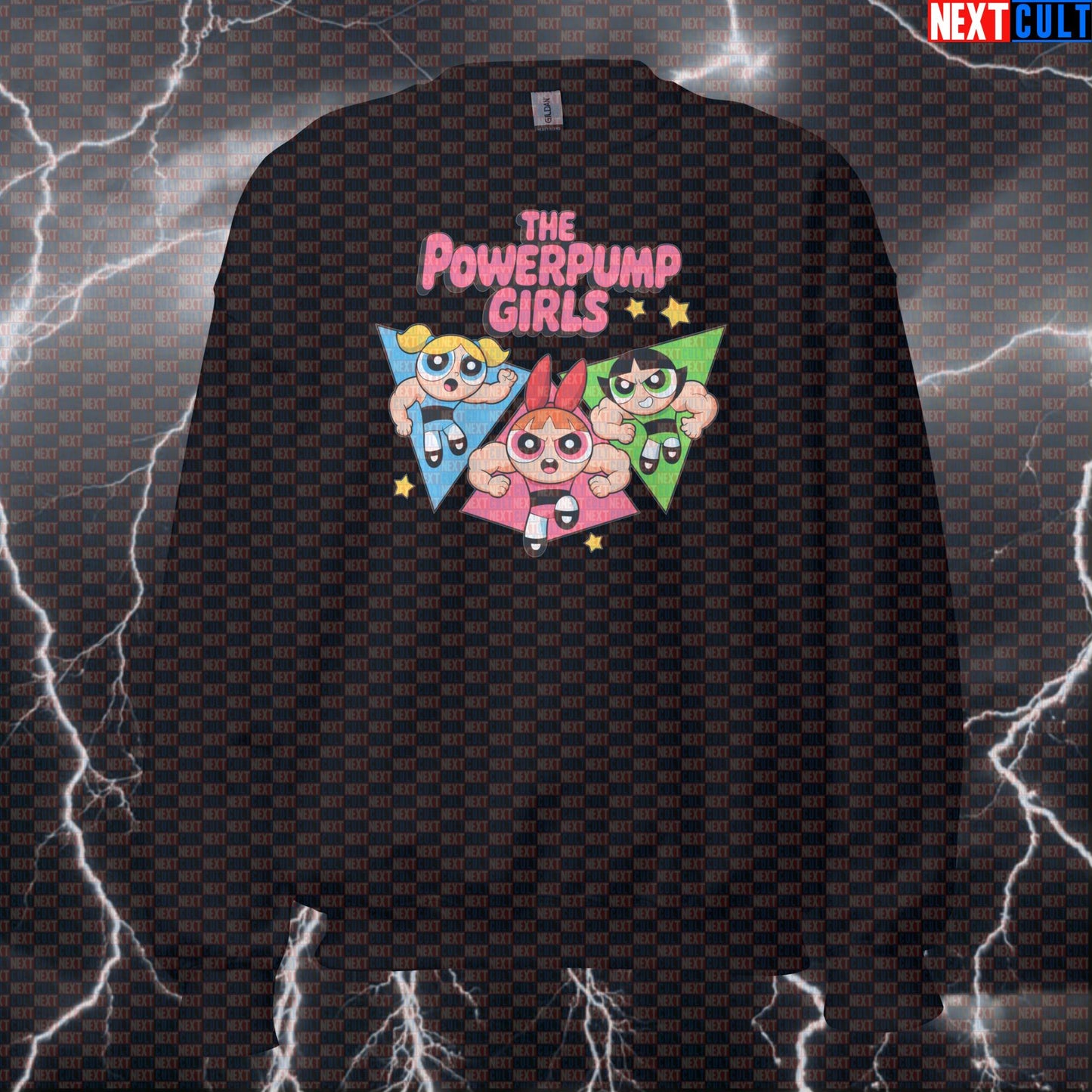 Powerpump Girls Funny Gym Sweatshirt | Workout Sweater For Female Lifters | Fitness Meme Crewneck Top Sweatshirts Bodybuilding Fitness Gym Pump Cover TV Workout Next Cult Brand