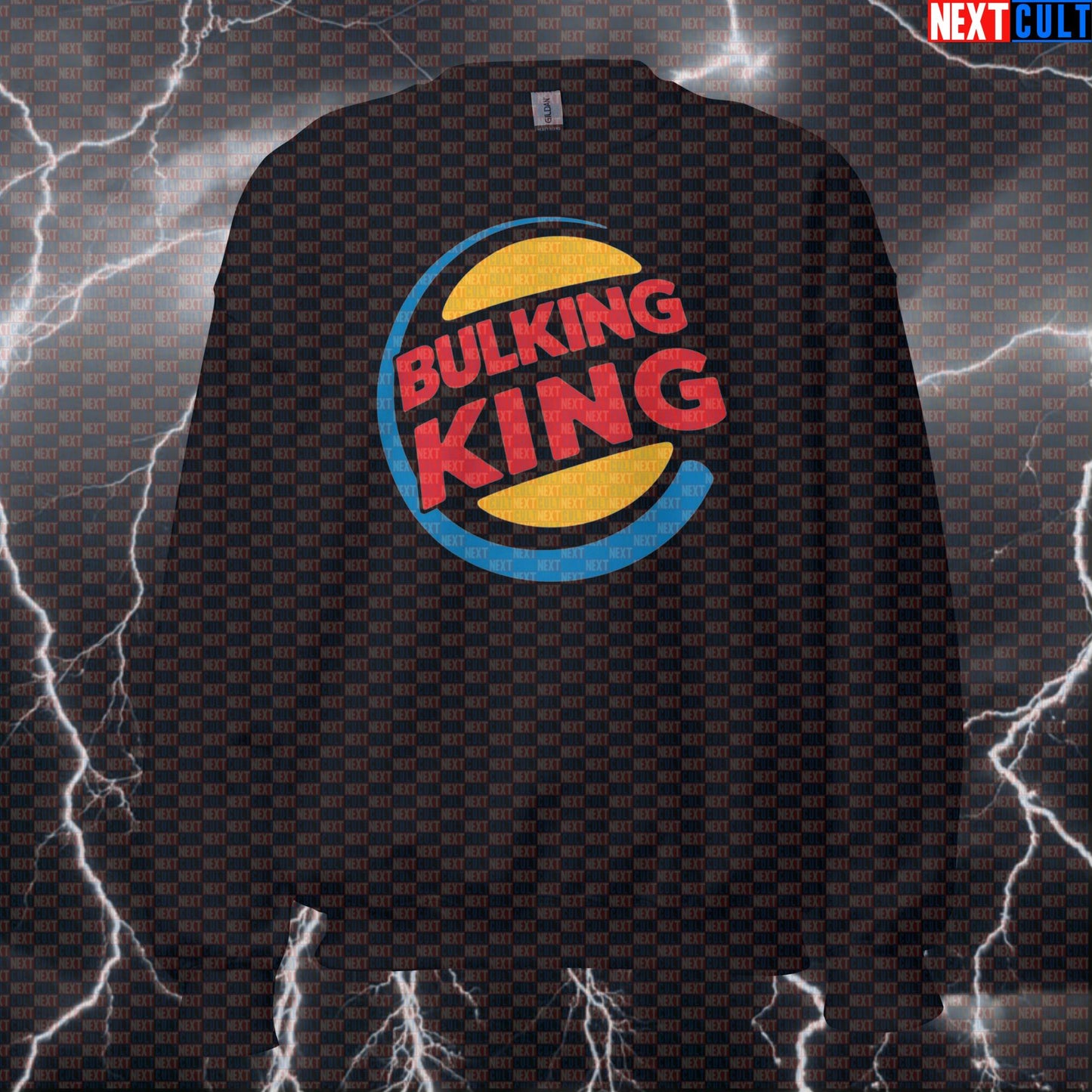 Bulking King Funny Gym Sweatshirt | Workout Sweater For Bodybuilding & Mass Gain | Fitness Meme Pullover Bodybuilding Bulking Fast Food Fitness Gym Pump Cover Workout Next Cult Brand