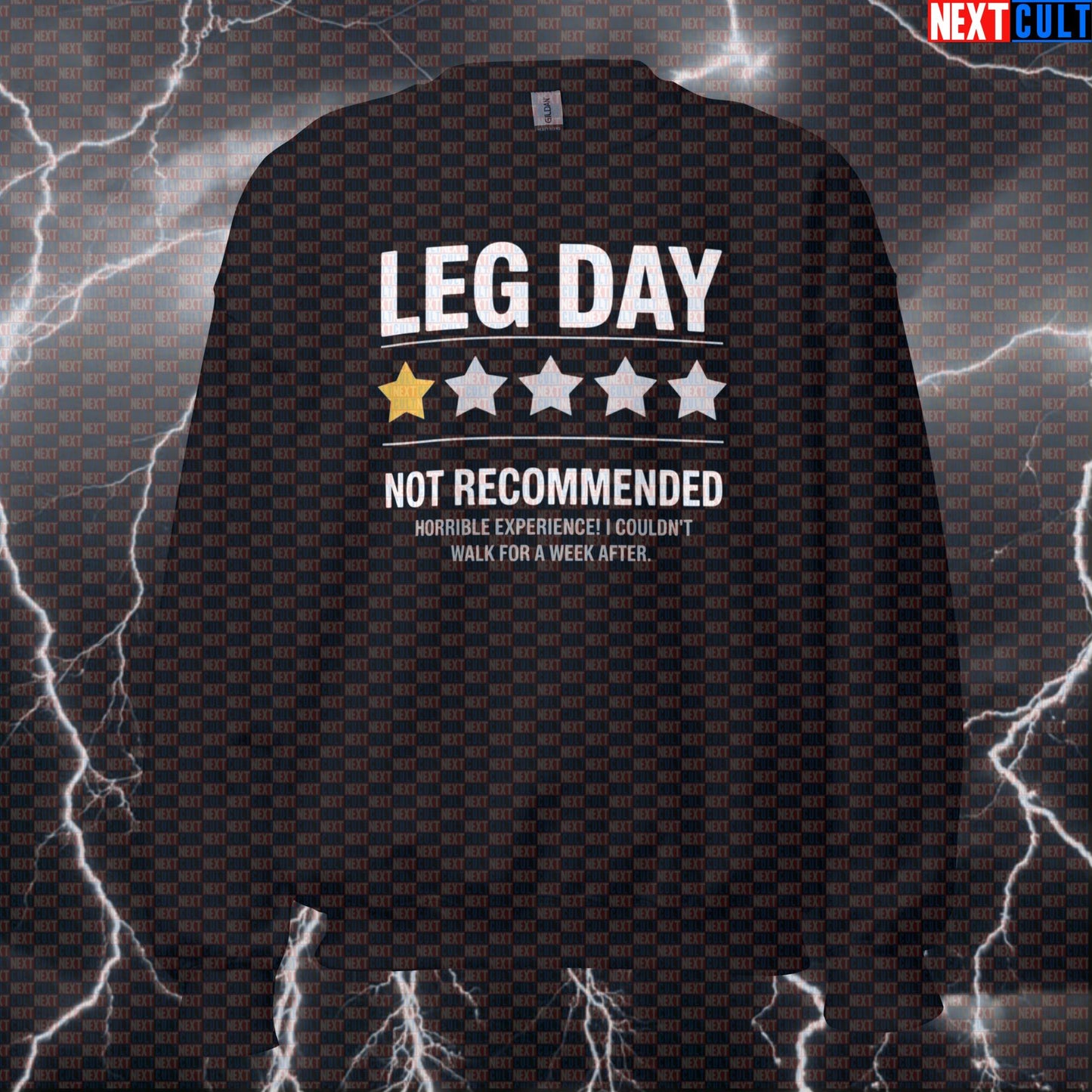 Negative Leg Day Review Funny Gym Sweatshirt | Not Recommended 1 Star Workout Sweater For Squats & Deadlifts Bodybuilding Fitness Gym Leg Day Powerlifting Pump Cover Workout Next Cult Brand