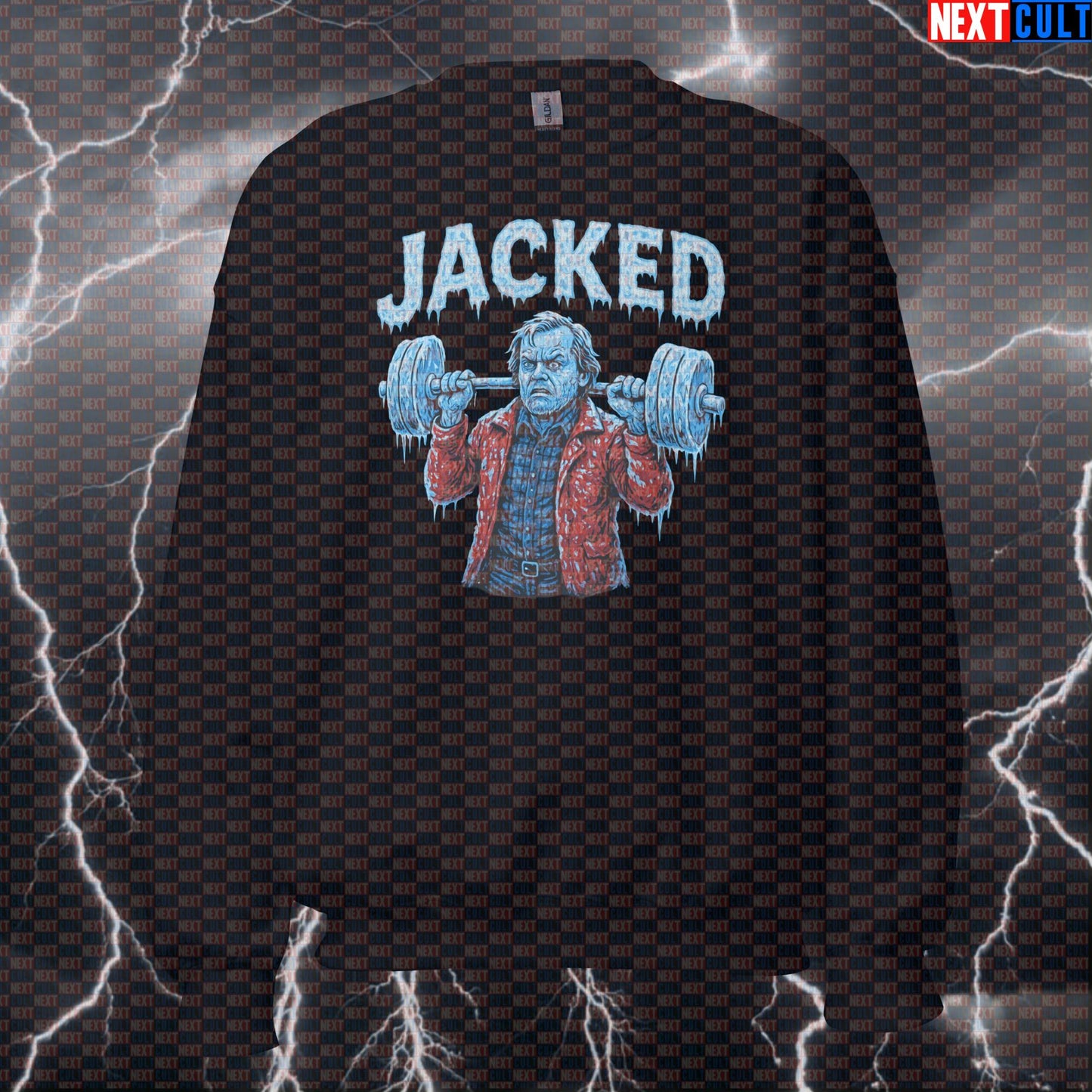 Jacked Torrance Gym Sweatshirt | The Shining Bodybuilding Meme Pullover Crewneck Films Fitness Gym Halloween Powerlifting Pump Cover Workout Next Cult Brand