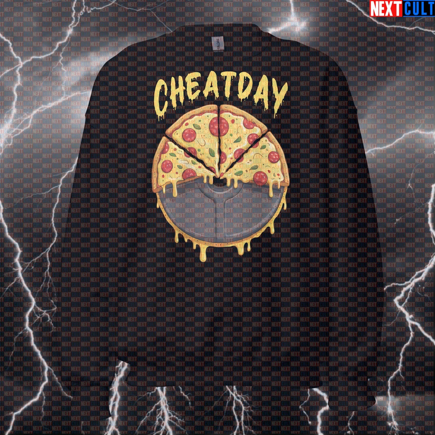 Cheat Day Pizza Weight Plate Funny Gym Sweatshirt | Workout Sweater For Bulk & Bodybuilding Fans Sweatshirts Bodybuilding Fast Food Fitness Gym Pizza Powerlifting Pump Cover Workout Next Cult Brand