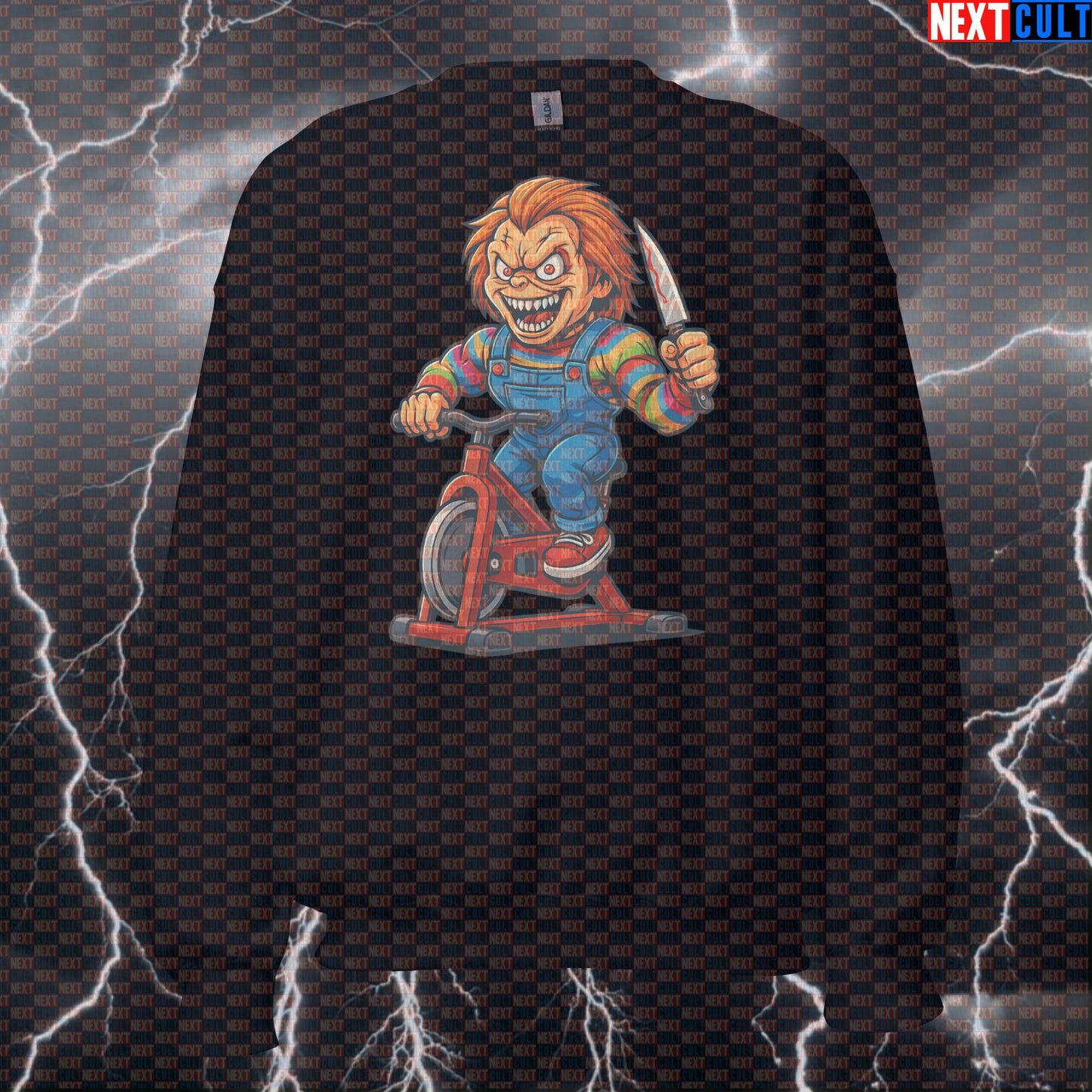 Chucky's Cardio Cult Funny Gym Sweatshirt | Scary Workout Pullover For Lifters Sweatshirts Cardio Films Fitness Gym Halloween Pump Cover Workout Next Cult Brand