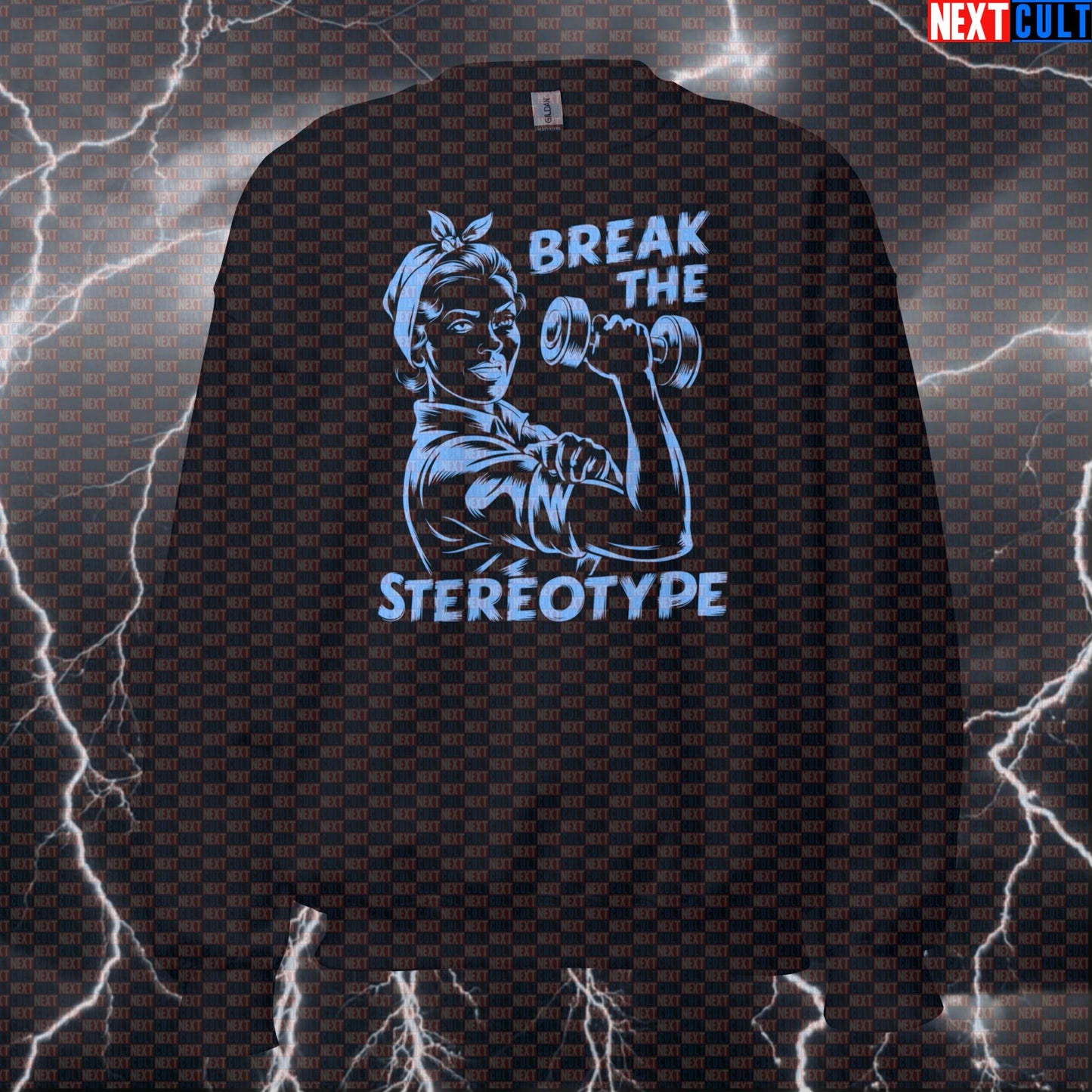 Break The Stereotype Funny Gym Sweatshirt | Feminist Workout Sweater For Strong Women Lifters | Dumbbell Pullover Sweatshirts Bodybuilding Fitness Gym Pump Cover Workout Next Cult Brand