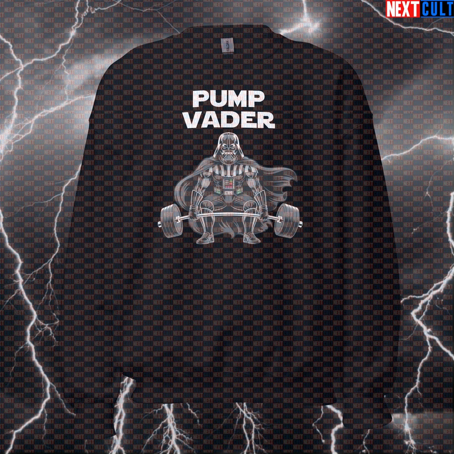 Pump Vader Gym Villain Sweatshirt | Star Wars Gym Meme Sweater | Sci-Fi Workout Pullover For Lifters Bodybuilding Darth Vader Films Fitness Gym Powerlifting Pump Cover Star Wars Workout Next Cult Brand