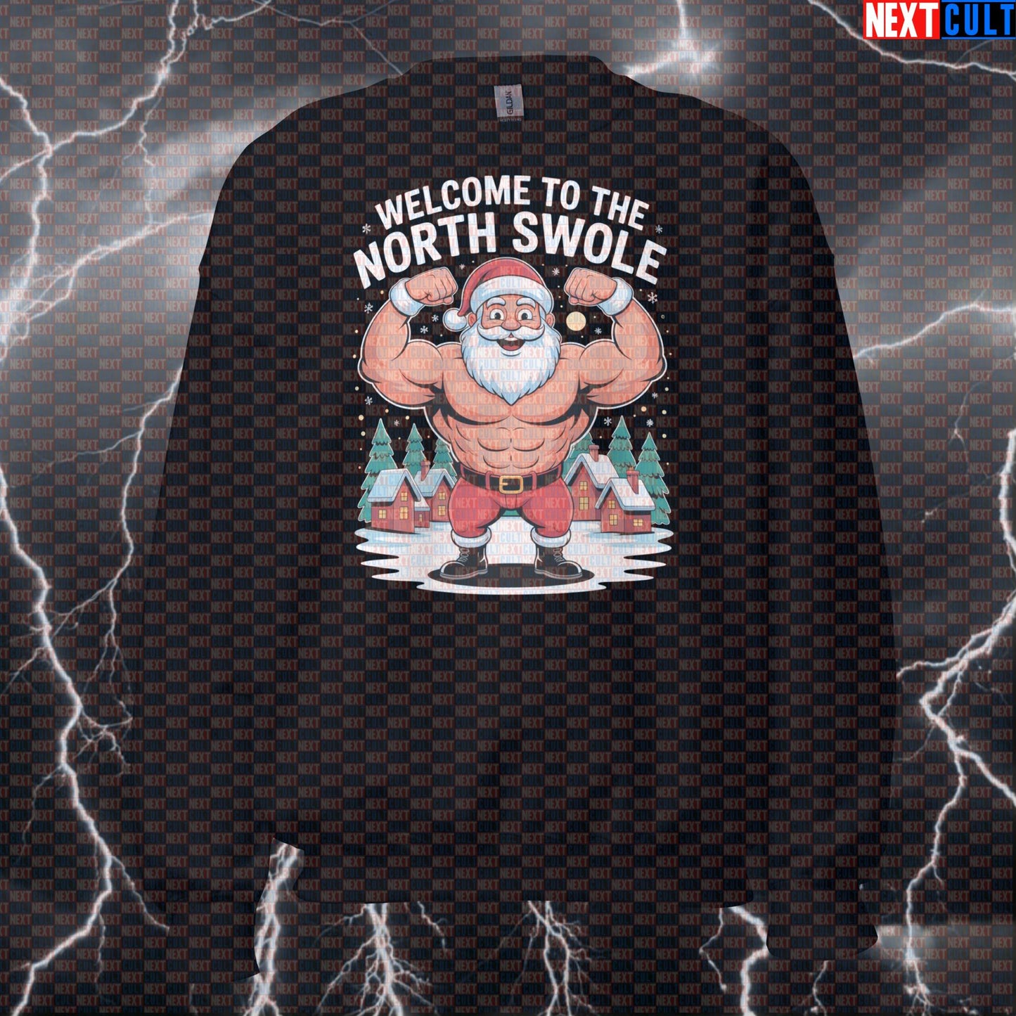 Welcome to the North Swole Christmas Sweatshirt | Funny Holiday Gym Sweater for Lifters | Festive Pump Cover Bodybuilding Christmas Fitness Gym Pump Cover Workout Next Cult Brand