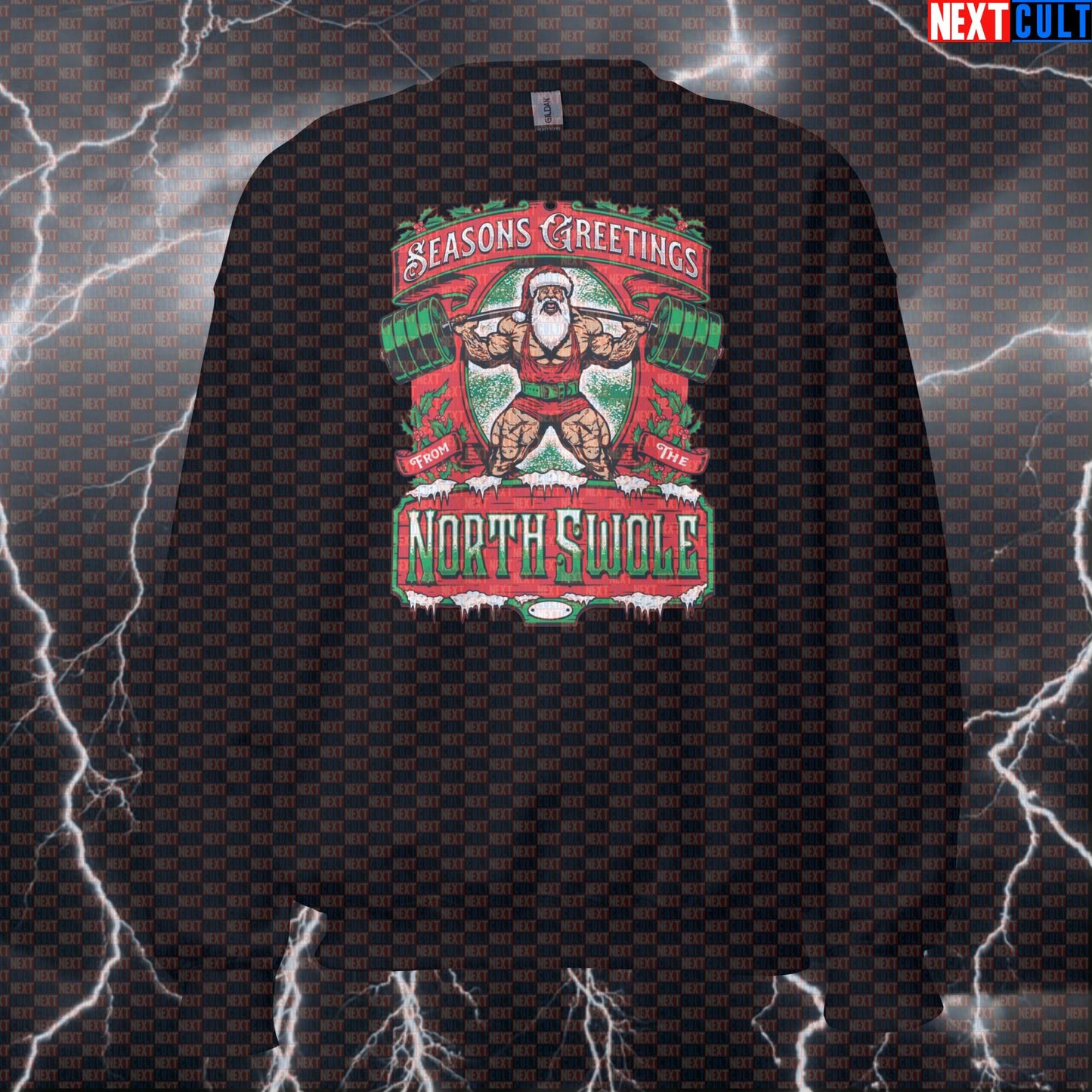 Funny Christmas Gym Sweatshirt - Santa Claus Pump Cover Crewneck Pullover Jumper for Lifters Sweatshirts Bodybuilding Christmas Fitness Gym Leg Day Powerlifting Pump Cover Workout Next Cult Brand