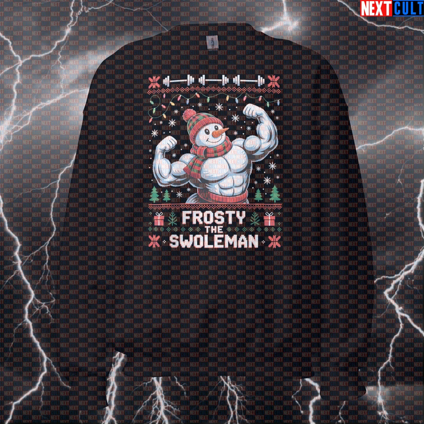 Frosty The Swoleman Funny Christmas Gym Sweatshirt - Festive Bodybuilding Workout Pullover Jumper Sweatshirts Bodybuilding Christmas Fitness Gym Pump Cover Workout Next Cult Brand