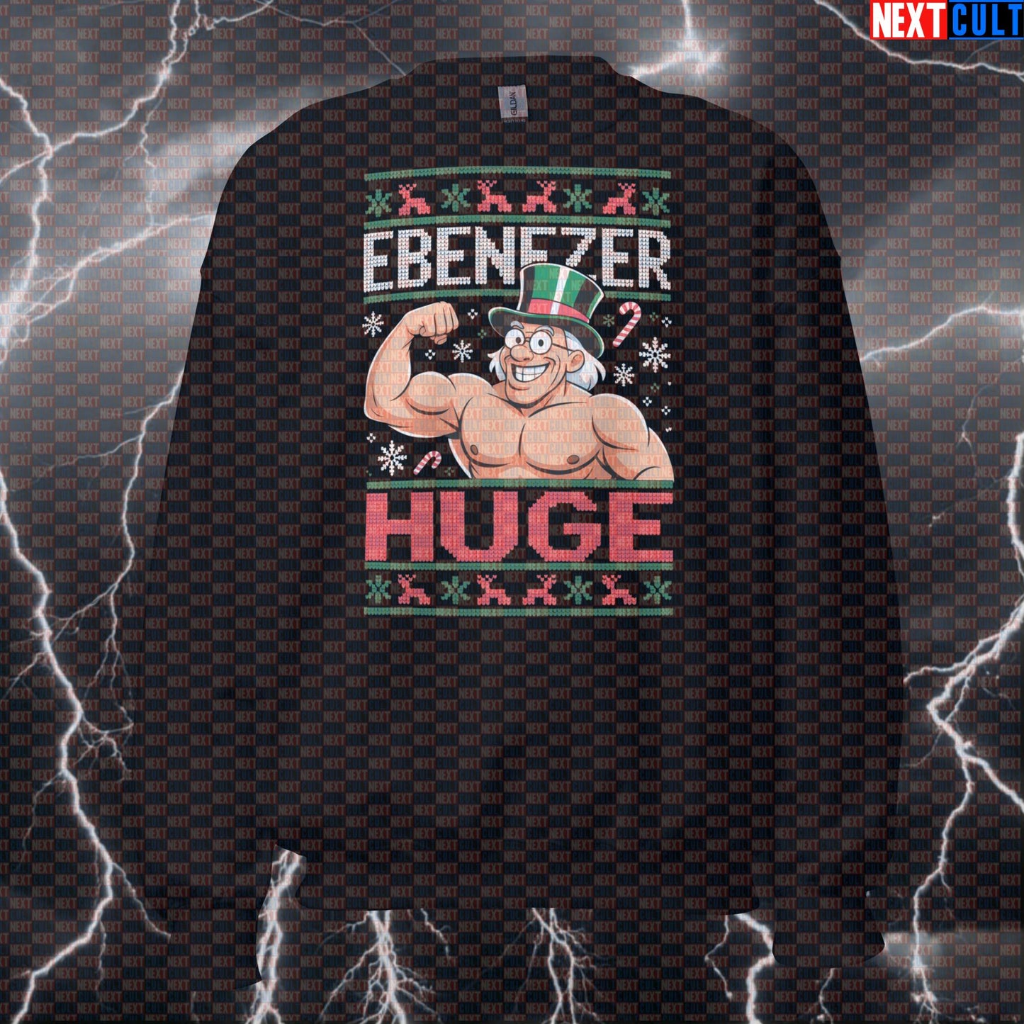 Funny Ebenezer Huge Gym Sweatshirt | Liftmas Carol Workout Sweater | Fitness Meme Crewneck Pullover Sweatshirts Bodybuilding Christmas Films Fitness Gym Pump Cover Workout Next Cult Brand