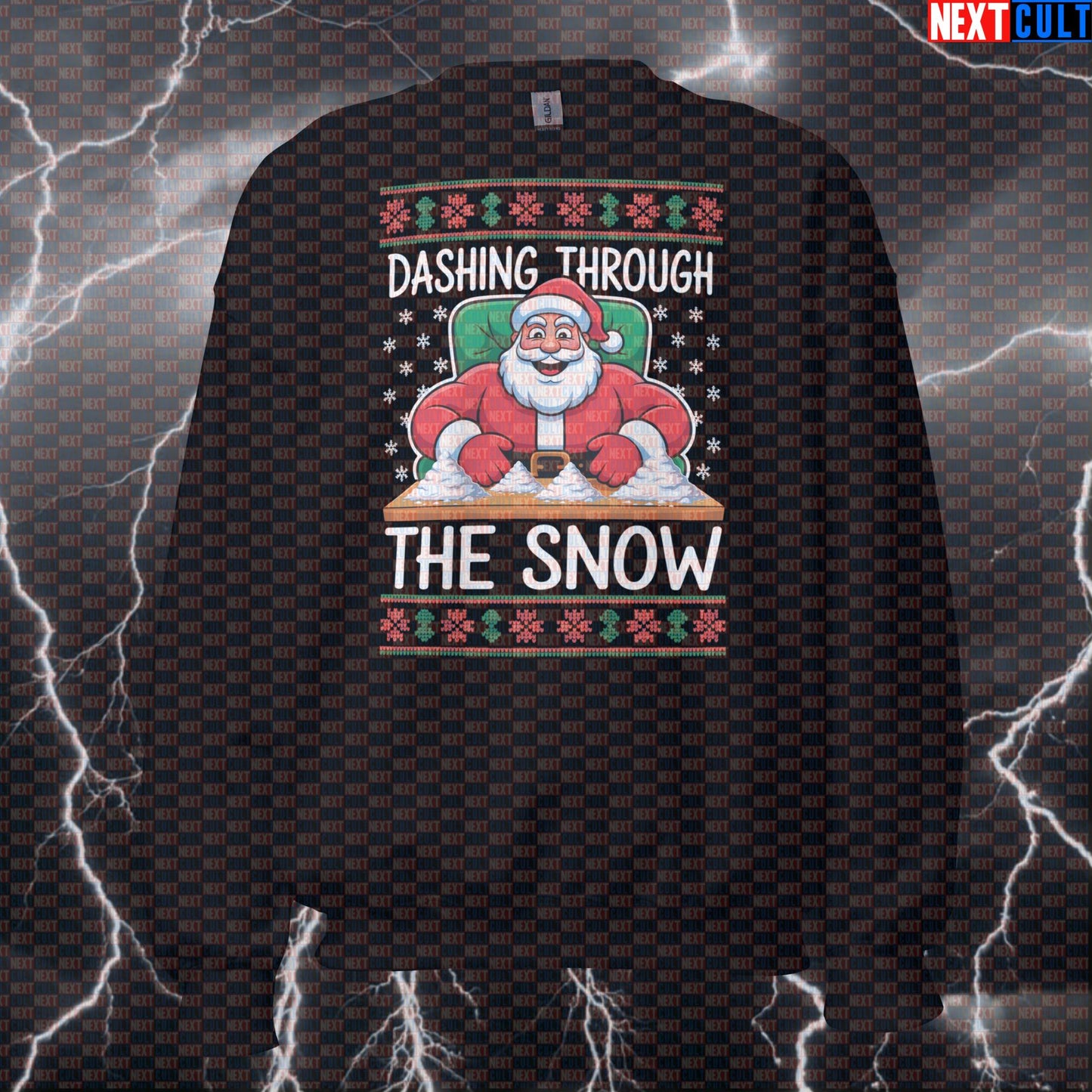 Funny Dashing Through The Snow Gym Sweatshirt | Sniffing Creatine Christmas Meme Sweater | Liftmas Pullover Sweatshirts Bodybuilding Christmas Fitness Gym Pump Cover Workout Next Cult Brand