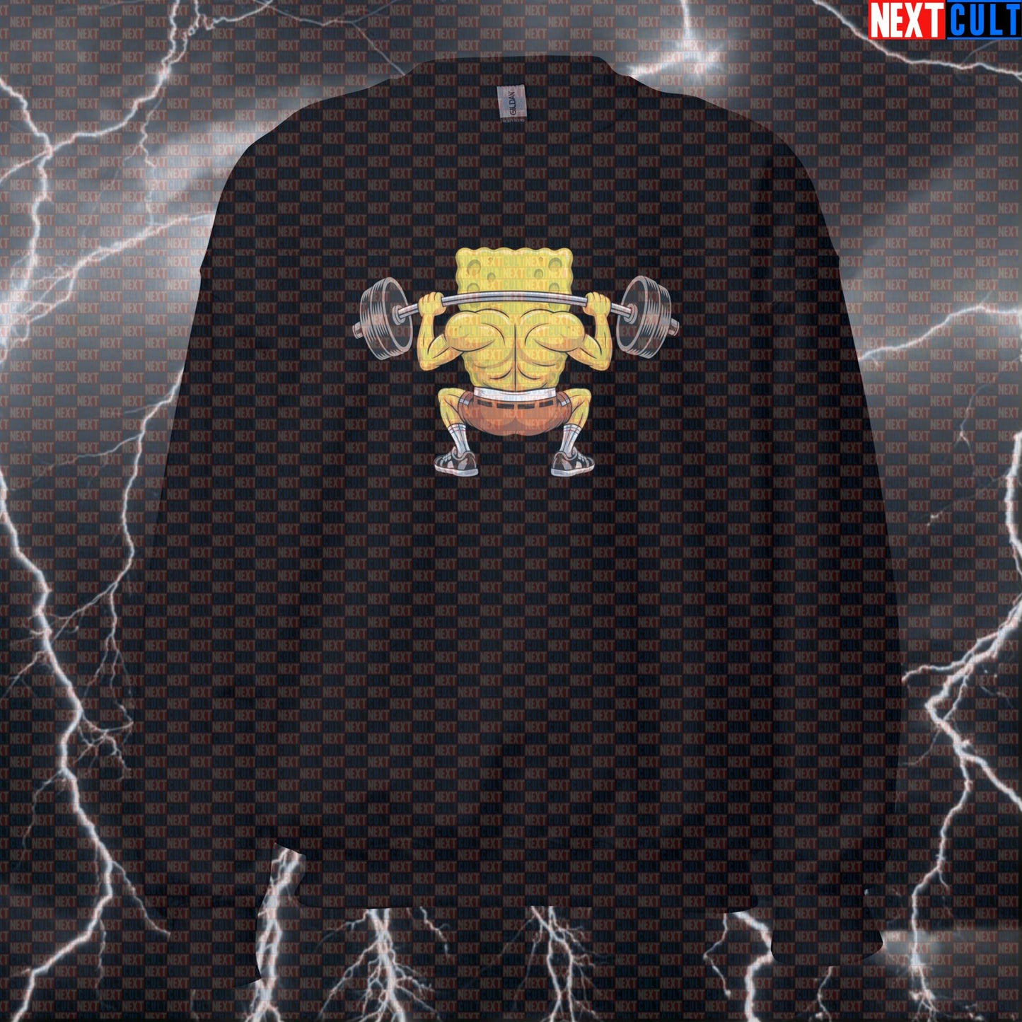 Swolebob Squatpants Gym Sweatshirt | Funny SpongeBob Meme Workout Sweater For Leg Day & Squats Bodybuilding Fitness Gym Leg Day Powerlifting Pump Cover SpongeBob TV Workout Next Cult Brand