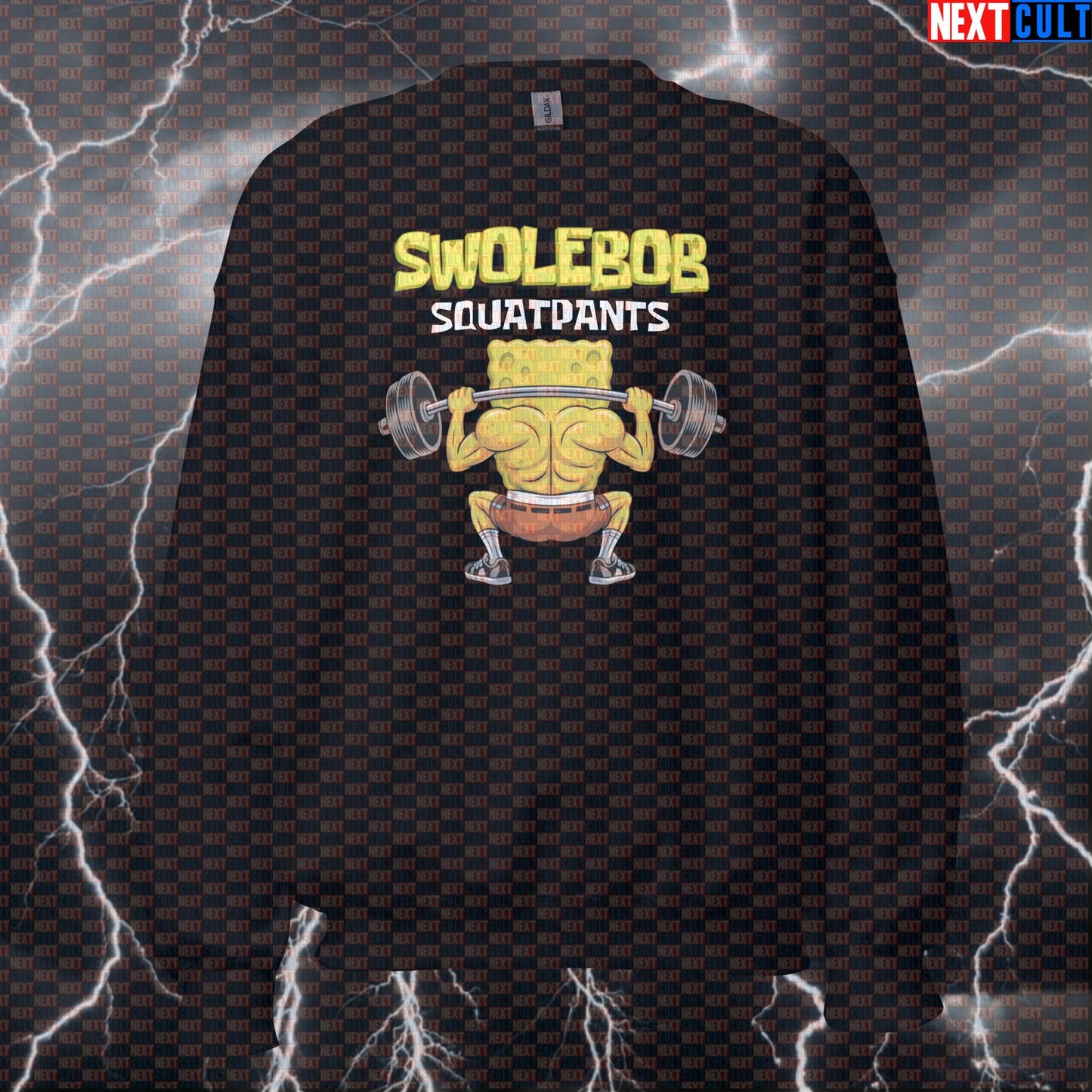 Swolebob Squatpants Funny Gym Sweatshirt | SpongeBob Leg Day Meme Workout Sweater | Pullover Pump Cover Bodybuilding Fitness Gym Leg Day Powerlifting Pump Cover SpongeBob TV Workout Next Cult Brand