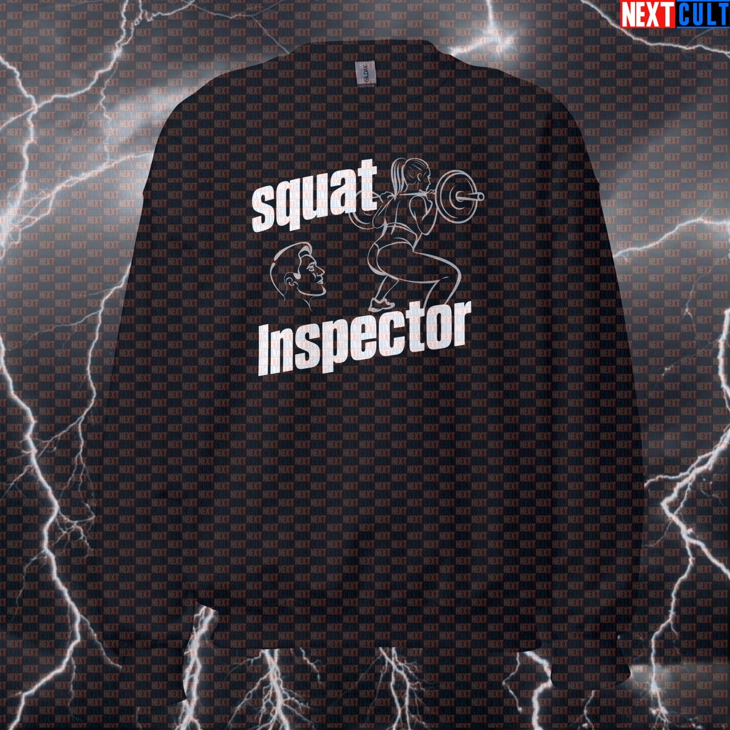 Funny Squat Inspector Gym Sweatshirt | Edgy Workout Sweater For Leg Day | Booty Gains Meme Pullover Bodybuilding Fitness Gym Leg Day Powerlifting Pump Cover Workout Next Cult Brand