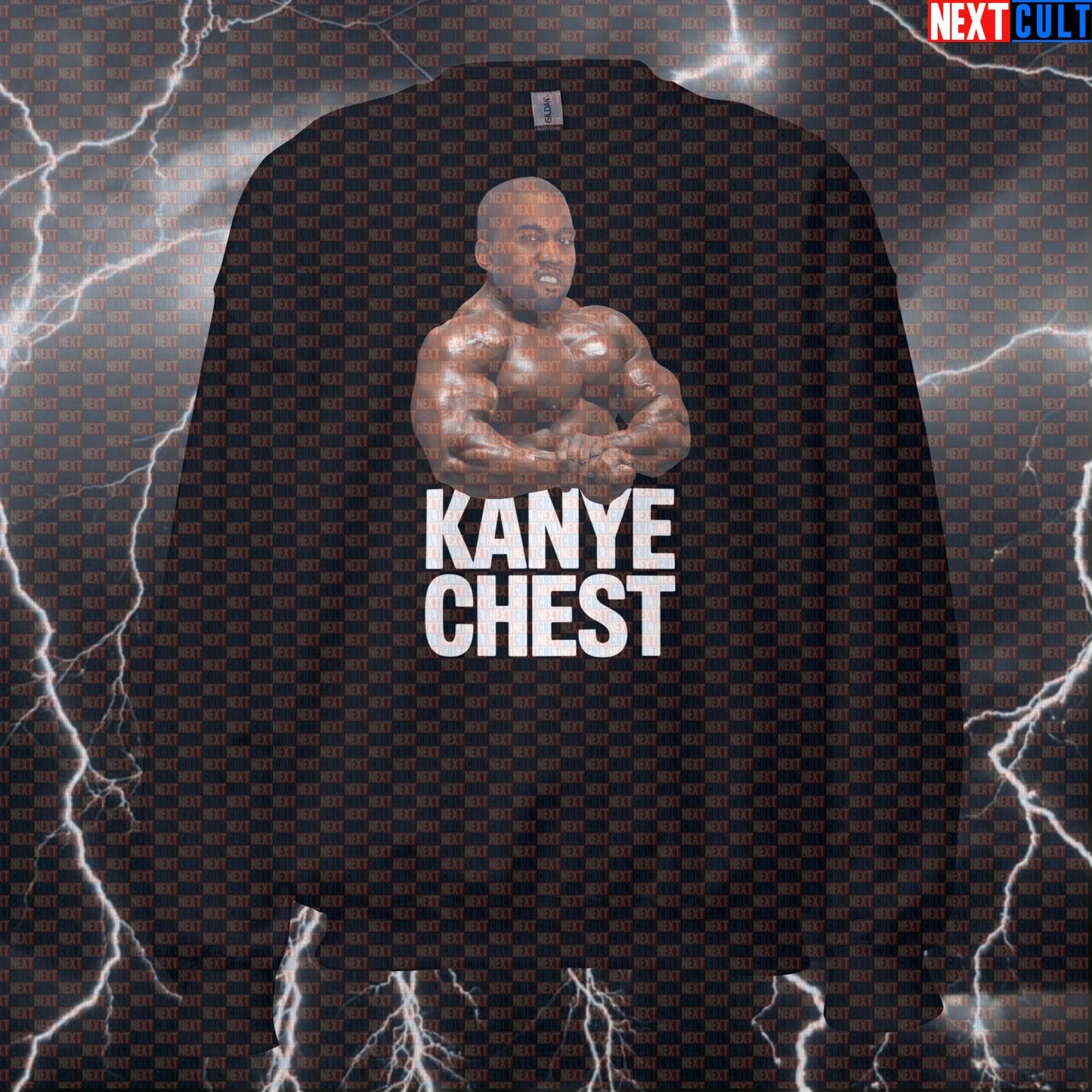 Kanye Chest Gym Sweatshirt | Funny Bodybuilding Parody Pullover | Chest Day Workout Jumper Sweatshirts Bodybuilding Fitness Gym Hip Hop Kanye West Pump Cover Workout Next Cult Brand