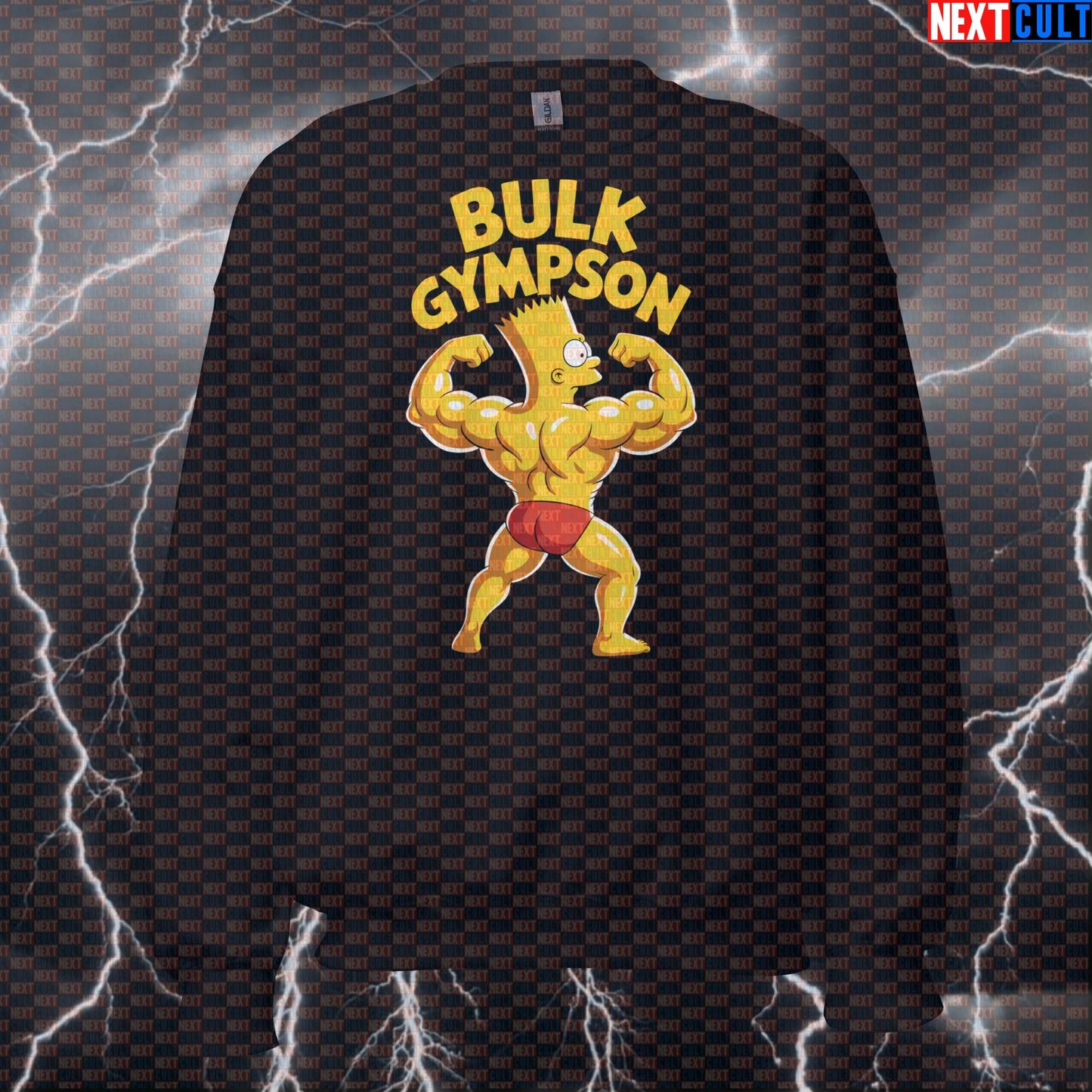 Bulk Gympson Funny Gym Sweatshirt | Bart Simpson Bulking Meme Workout Sweater | Fitness Pullover Bodybuilding Fitness Gym Pump Cover The Simpsons TV Workout Next Cult Brand