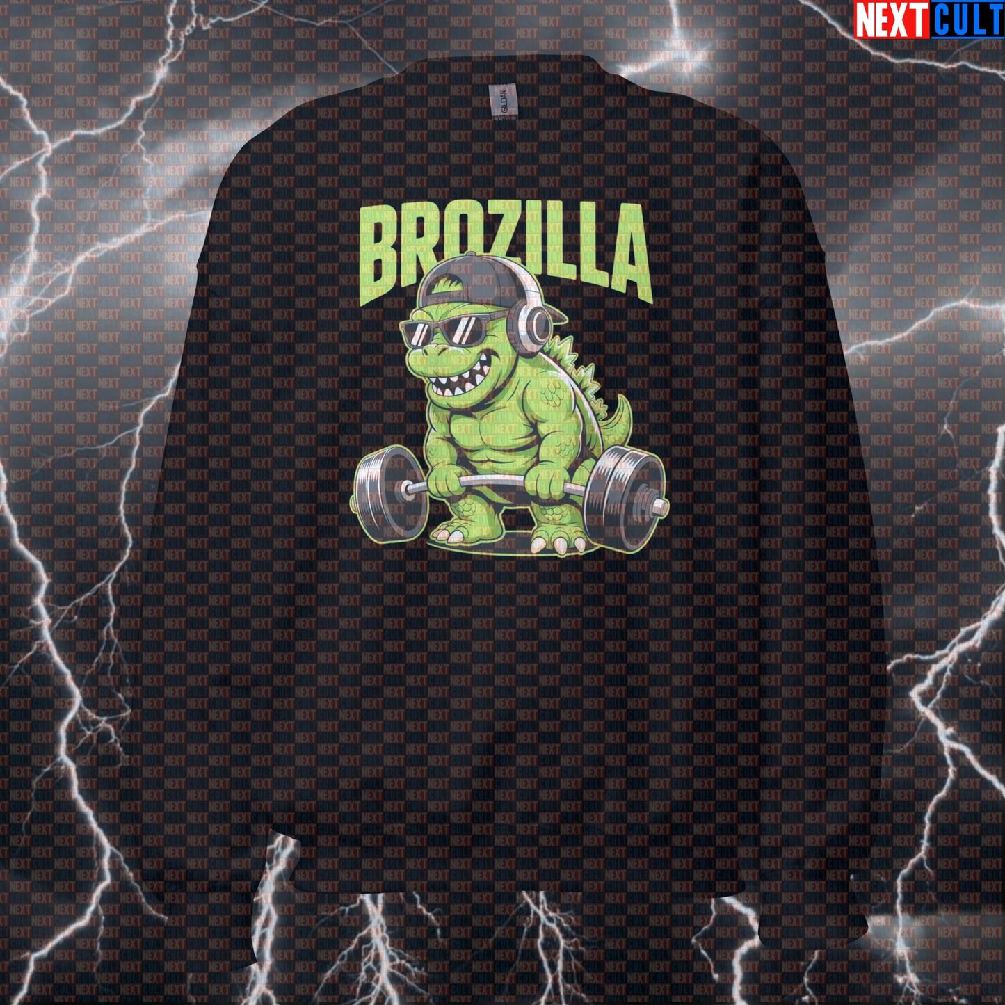 Brozilla Funny Gym Sweatshirt | Godzilla Gym Meme Workout Sweater For Lifters | Monster Gains Pullover Bodybuilding Fitness Gym Leg Day Powerlifting Pump Cover Workout Next Cult Brand