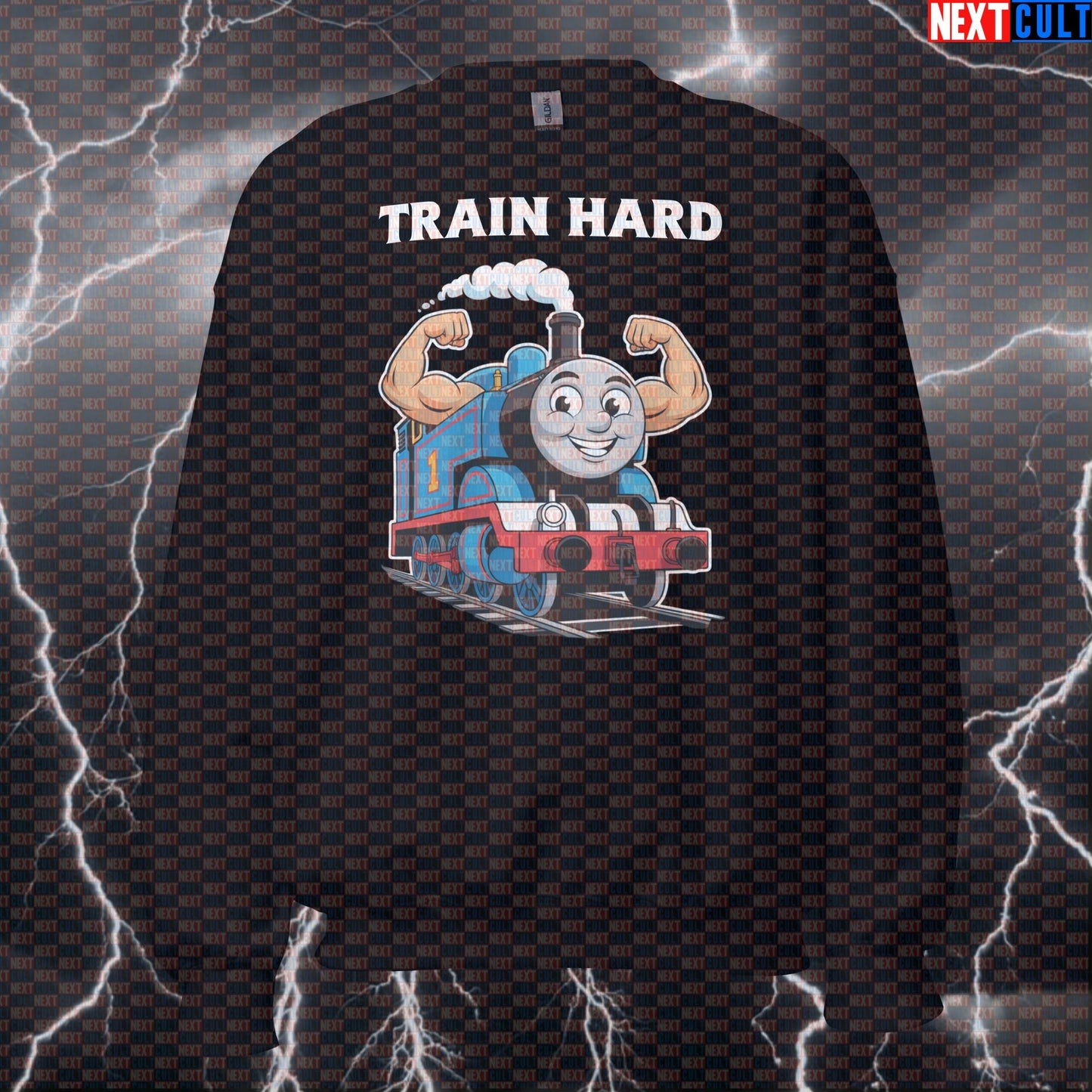 Funny Train Hard Gains Gym Sweatshirt | Thomas The Tank Engine Workout Sweater | Gym Meme Pullover Bodybuilding Fitness Gym Powerlifting Pump Cover TV Workout Next Cult Brand