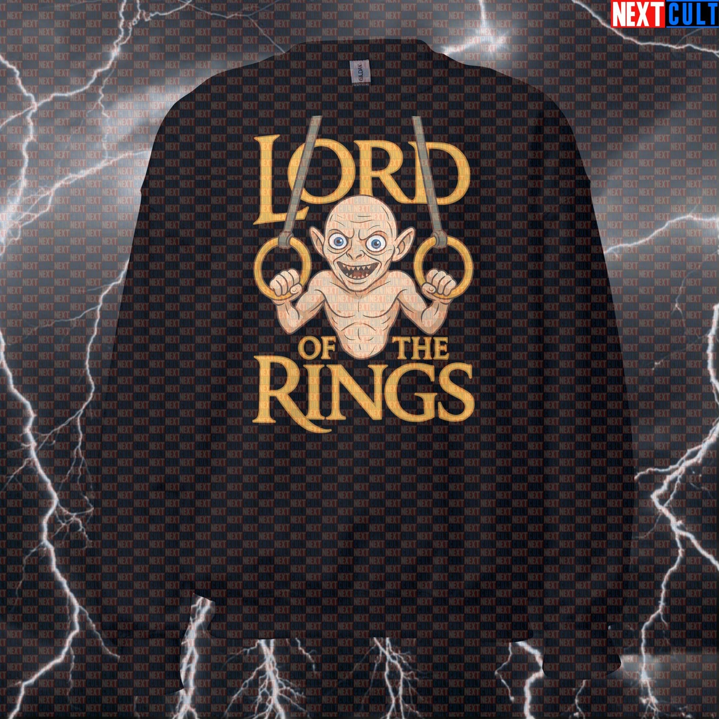 Lord of the Calisthenics Rings Funny Gym Sweatshirt | Gollum Workout Crewneck Pullover Books Calisthenics Films Fitness Gym Lord of the Rings Pump Cover Workout Next Cult Brand