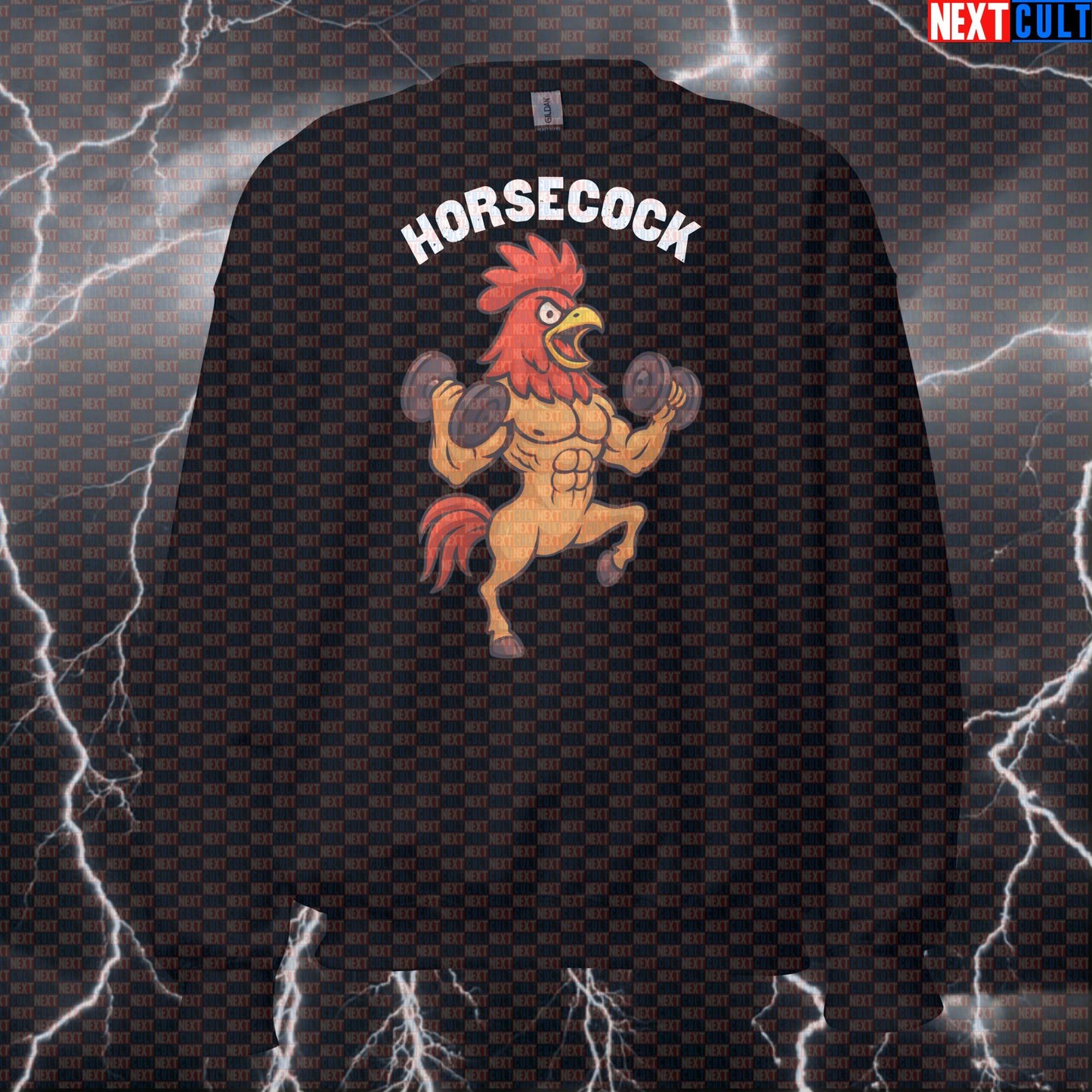 Horsecocking Weights Funny Gym Sweatshirt | Horse Rooster Monster Workout Sweater For Heavy Lifting Bodybuilding Fitness Gym Powerlifting Pump Cover Workout Next Cult Brand