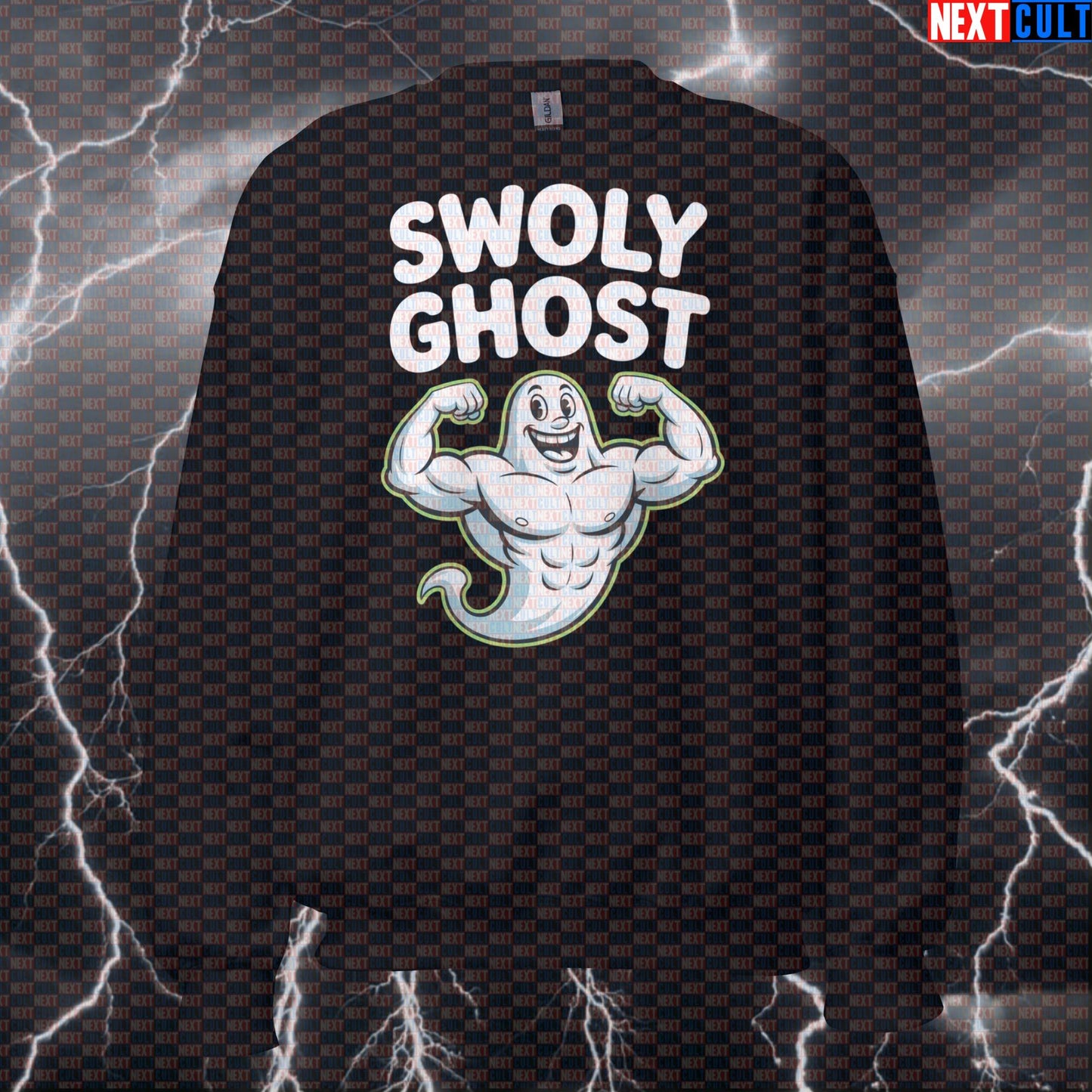 Swoly Ghost Funny Gym Sweatshirt - Halloween Swole Meme Pullover Jumper Pump Cover For Lifters Bodybuilding Fitness Gym Halloween Pump Cover Workout Next Cult Brand