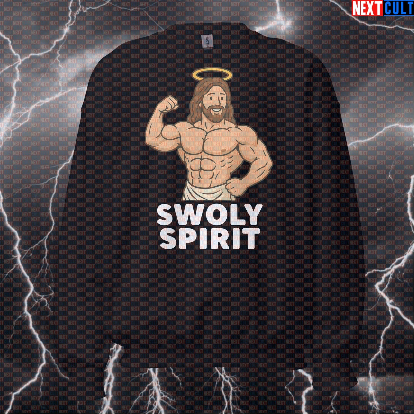 Jesus Bodybuilder Crewneck Sweatshirt | Swoly Spirit Funny Gym Sweater Bodybuilding Easter Fitness Gym Jesus Pump Cover Workout Next Cult Brand