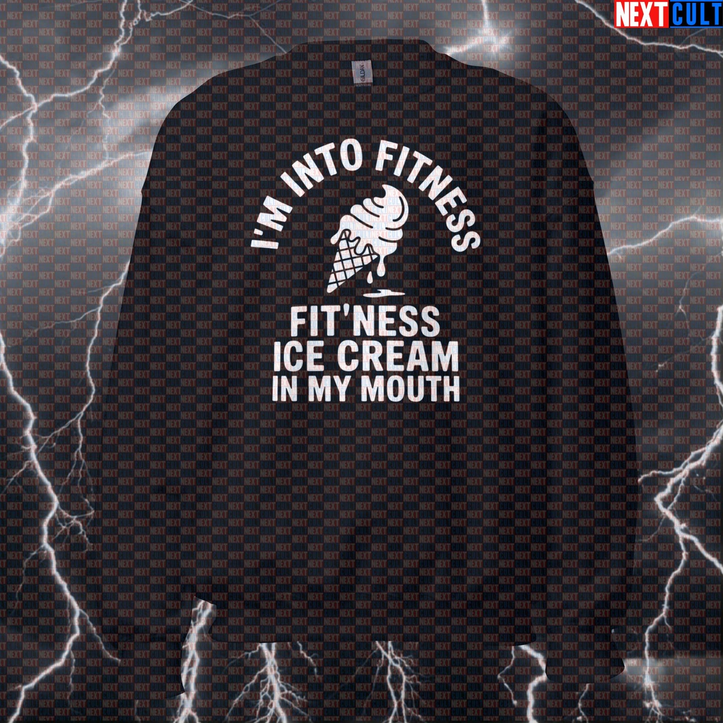 I'm Into Fitness Funny Gym Sweatshirt - Fitness Ice Cream Meme Pullover Jumper Pump Cover Sweatshirts Fast Food Fitness Gym Pump Cover Workout Next Cult Brand