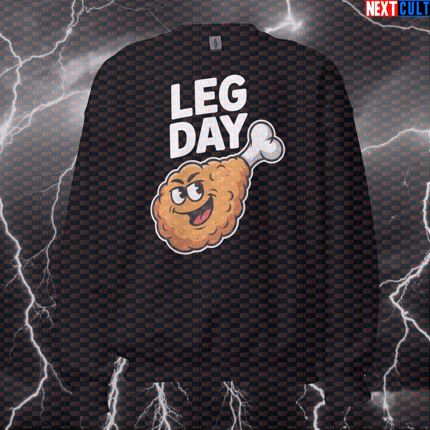 Fried Chicken Gains Funny Gym Sweatshirt - Thanksgiving Leg Day Meme Jumper Pump Cover Sweatshirts Fast Food Fitness Gym Leg Day Pump Cover Thanksgiving Workout Next Cult Brand